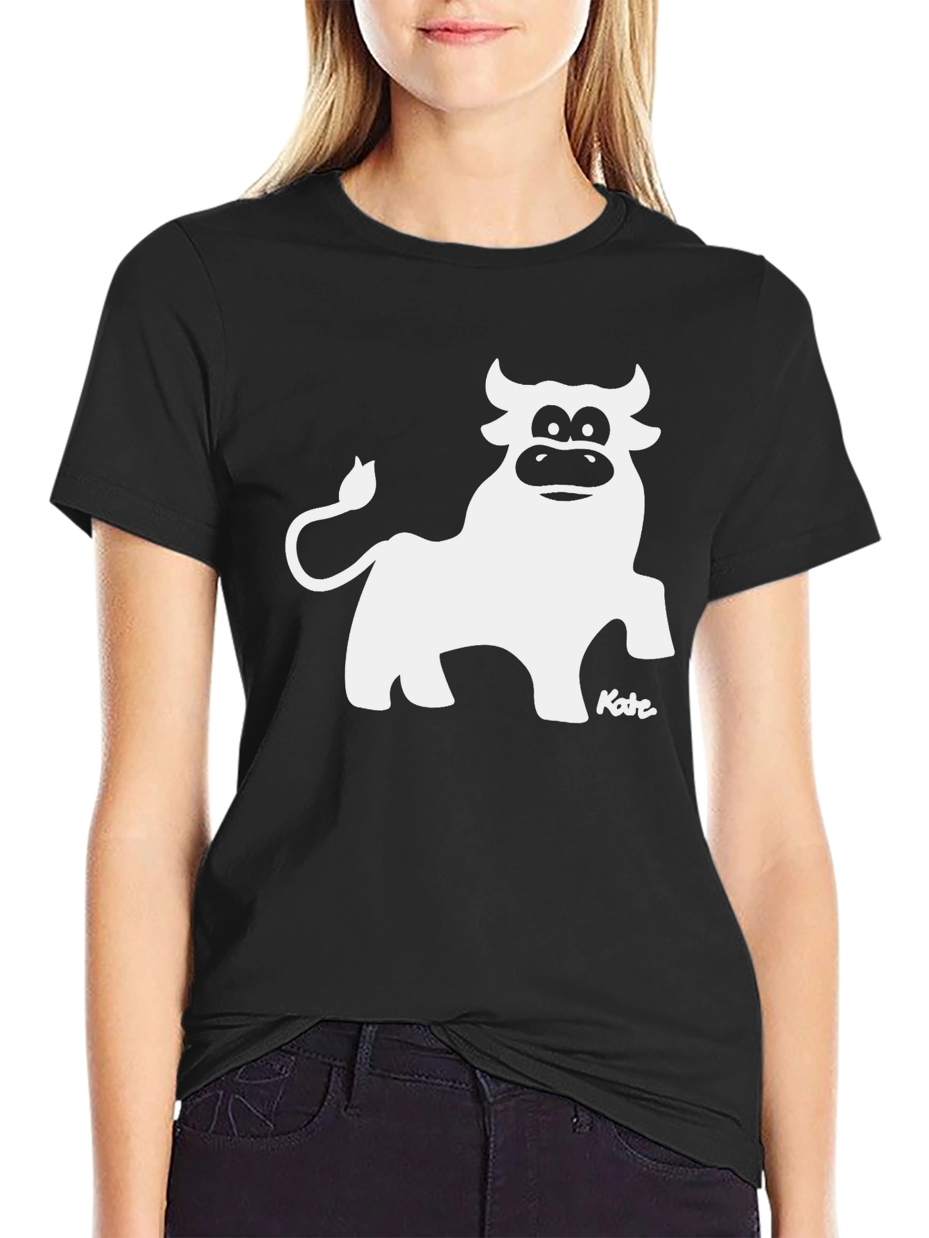 Cartoon Bull Graphic Tee - Black