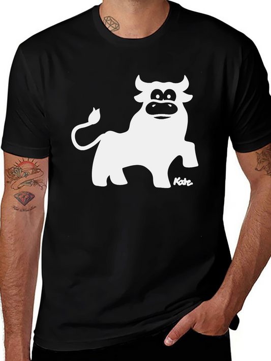 Cartoon Bull Graphic Tee - Black