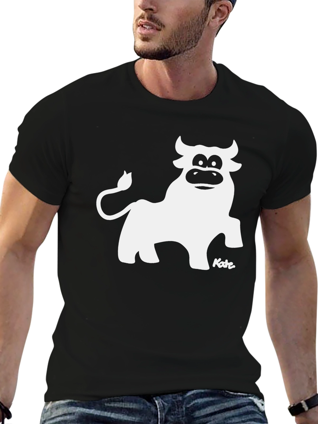 Cartoon Bull Graphic Tee - Black