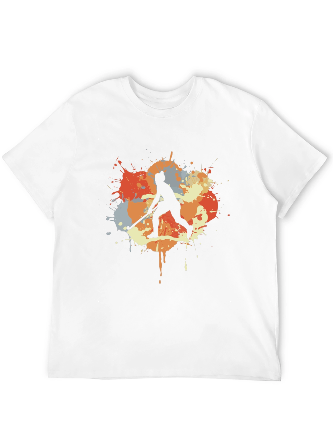 Hockey Player Paint Splatter Graphic T-Shirt