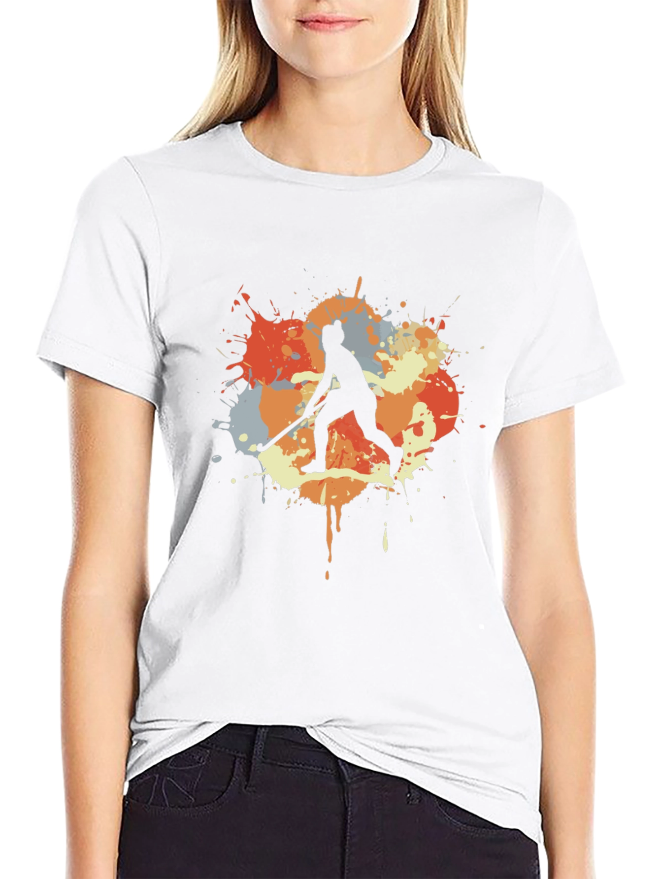 Hockey Player Paint Splatter Graphic T-Shirt