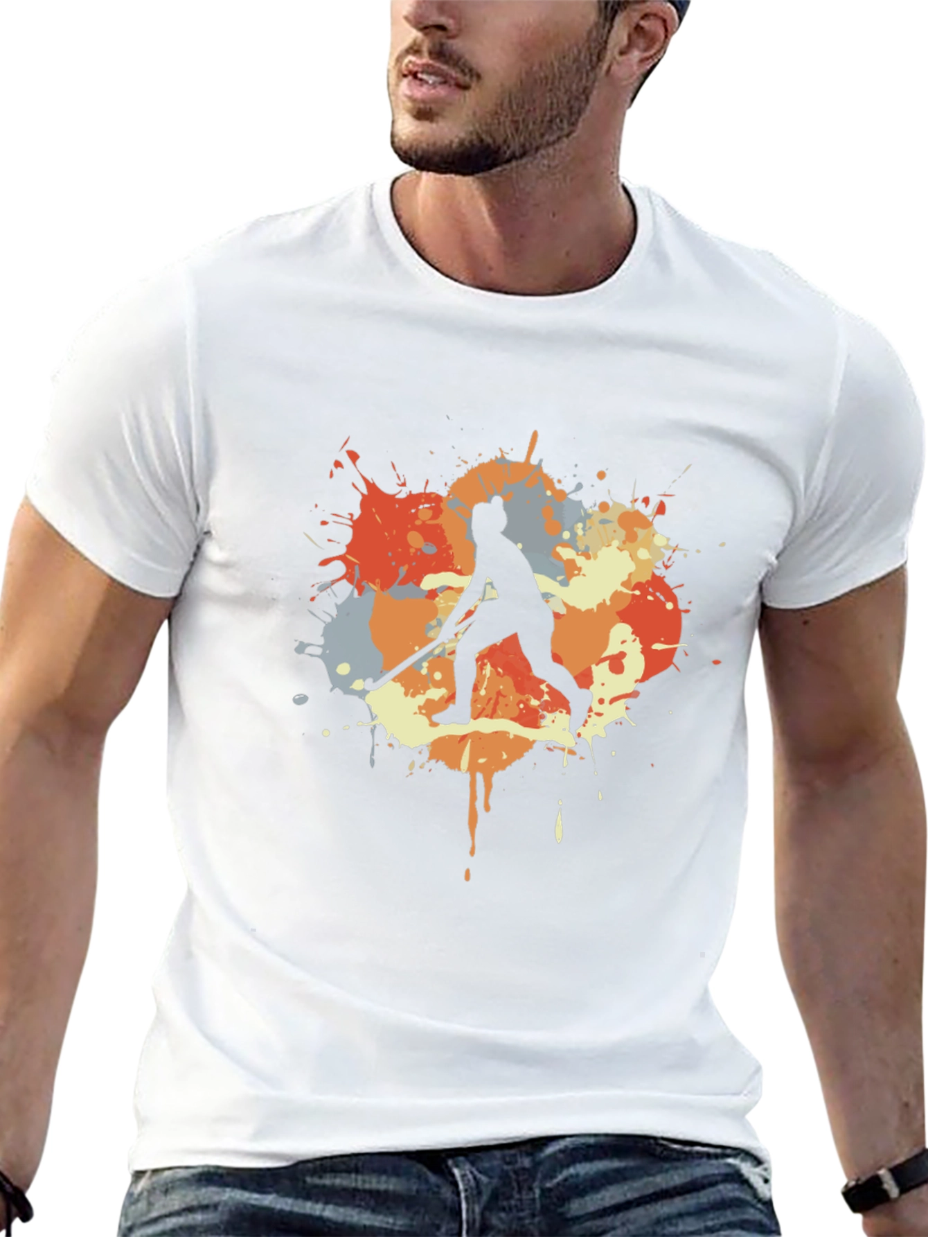 Hockey Player Paint Splatter Graphic T-Shirt