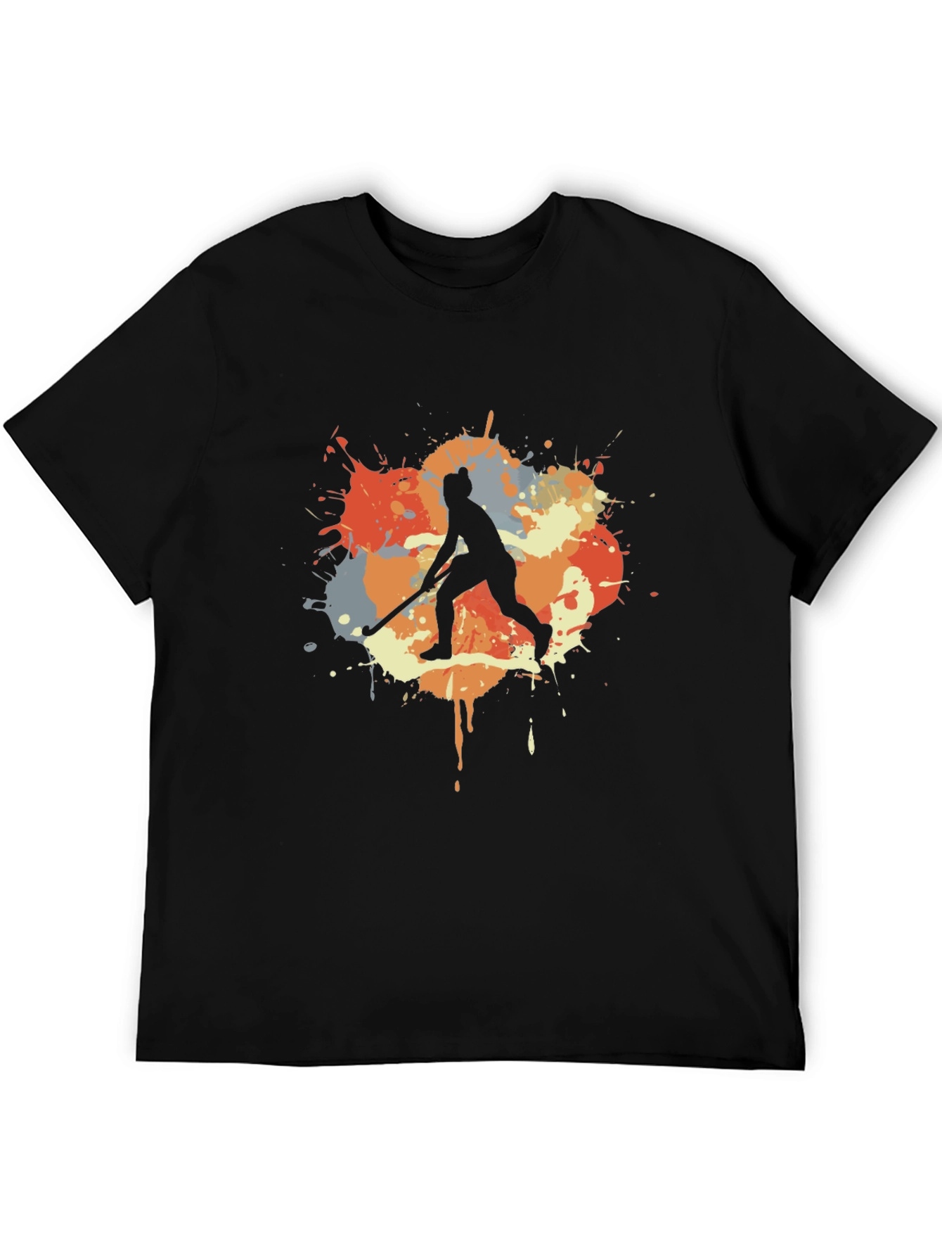 Hockey Player Paint Splatter Graphic T-Shirt