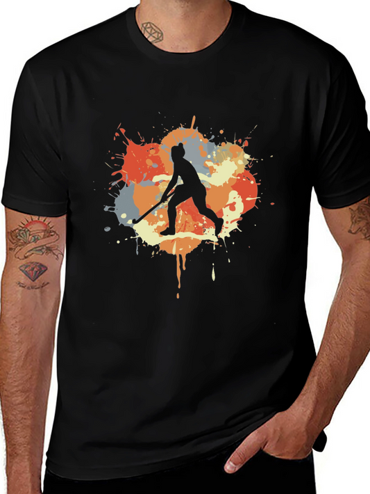Hockey Player Paint Splatter Graphic T-Shirt
