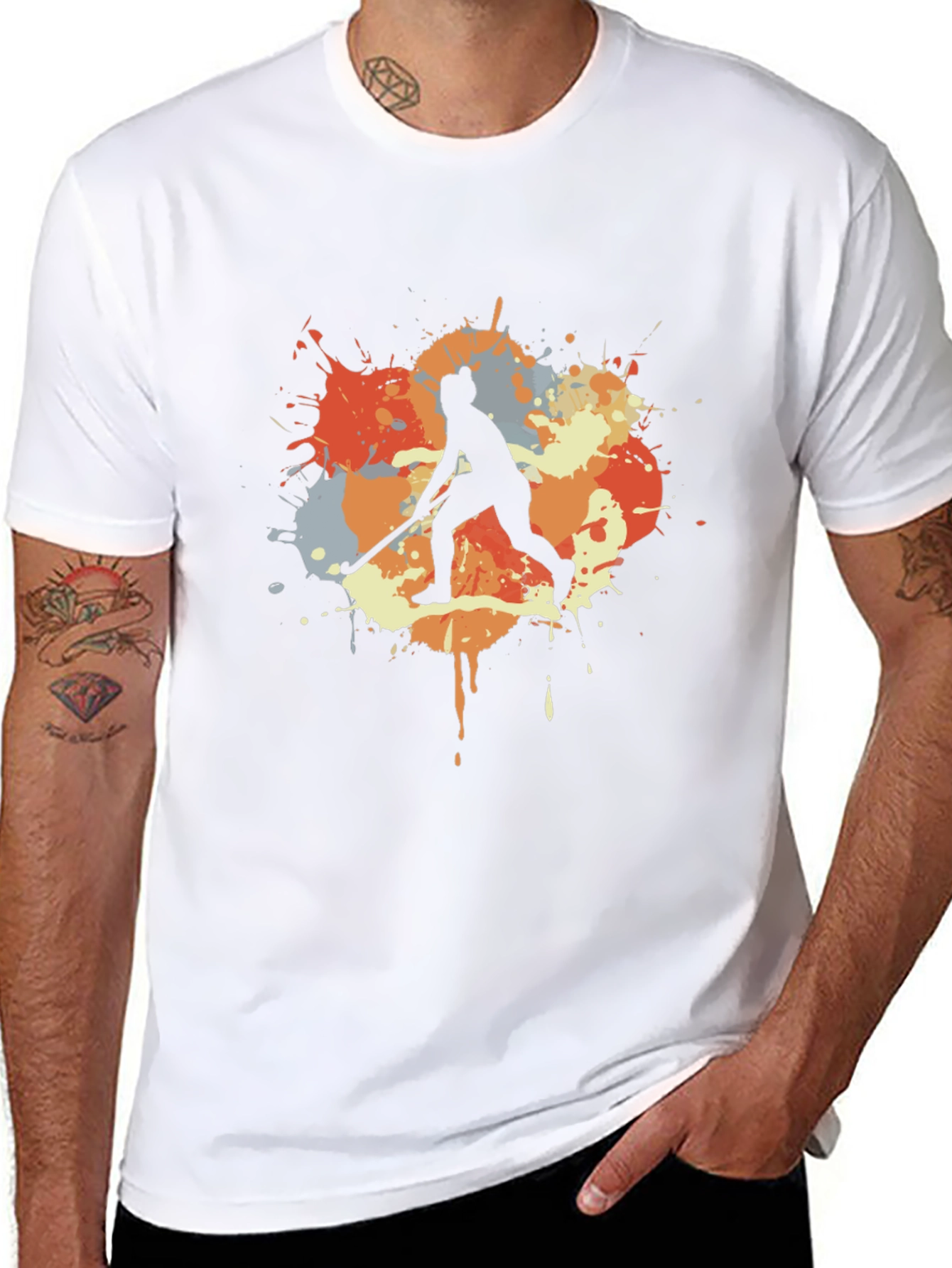 Hockey Player Paint Splatter Graphic T-Shirt