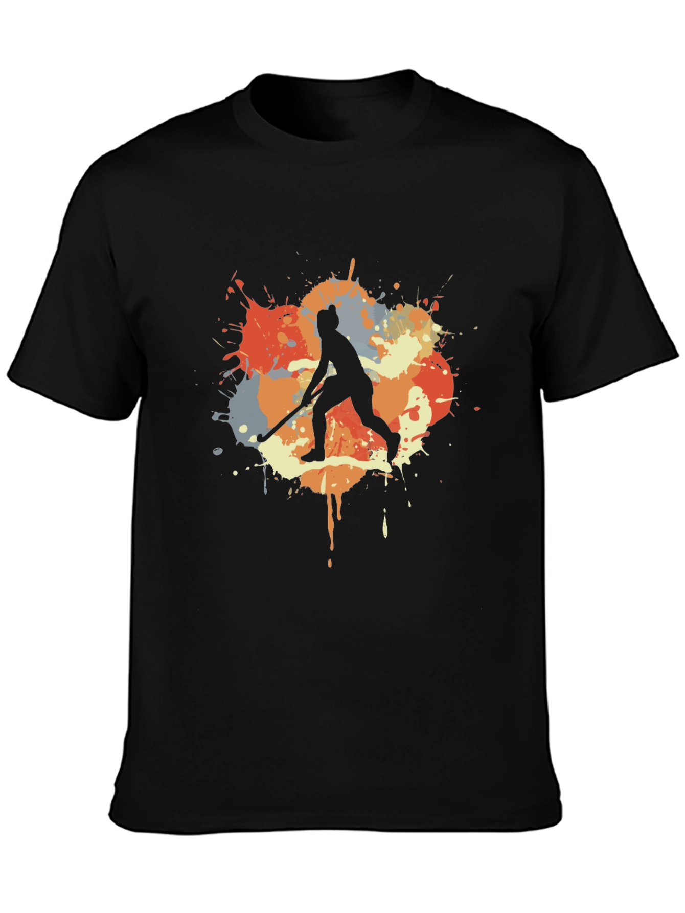 Hockey Player Paint Splatter Graphic T-Shirt