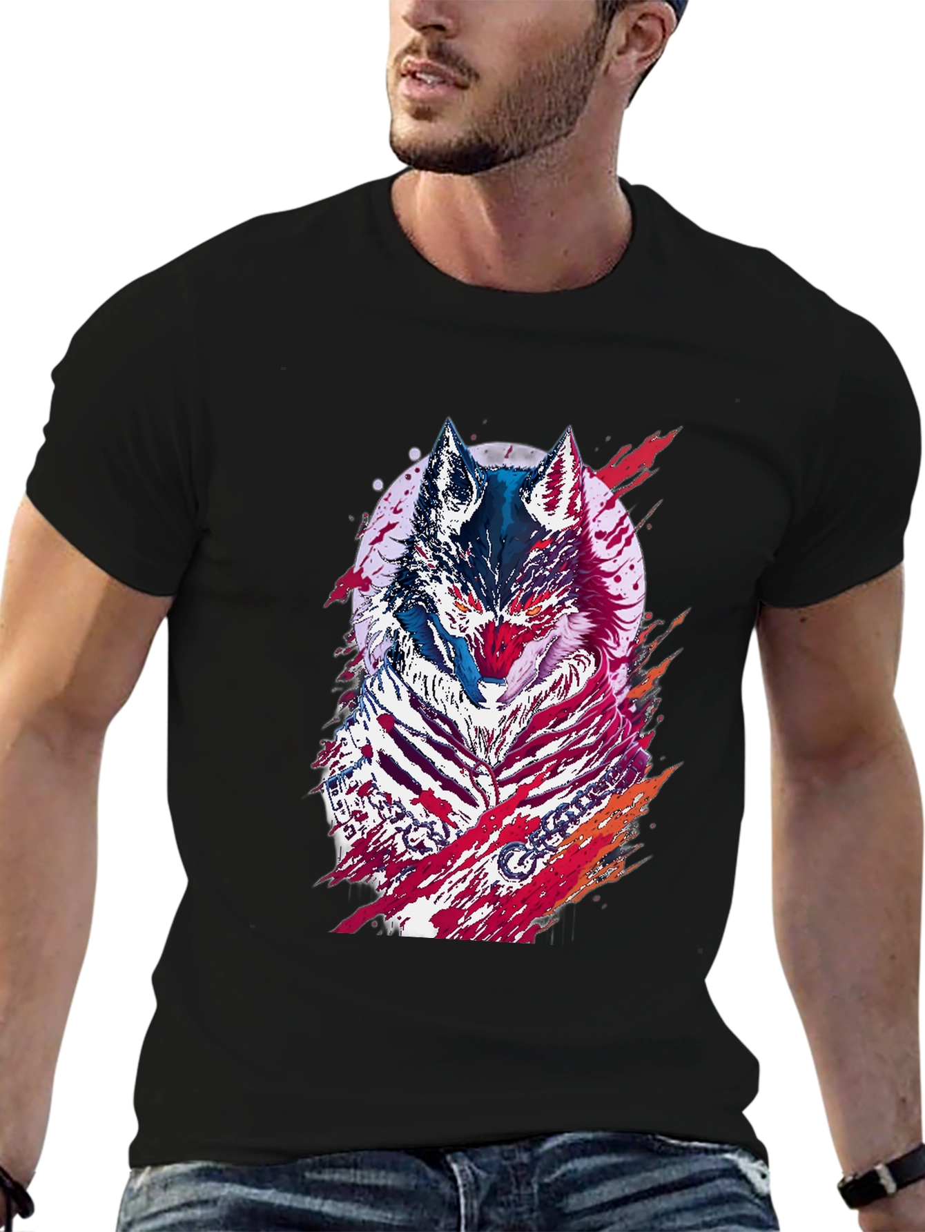 Wolf Graphic Print Black T-Shirt