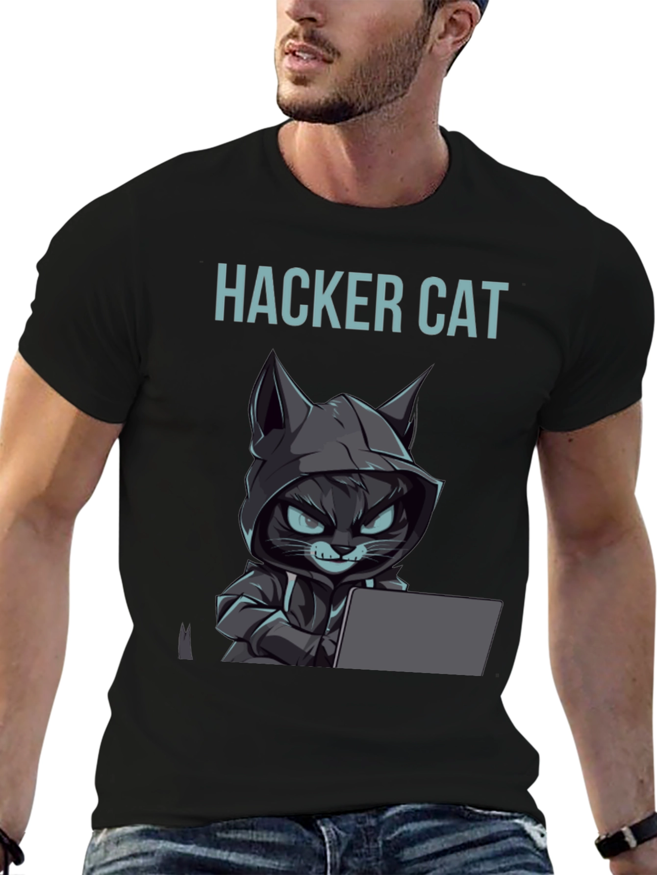 Hacker Cat Graphic Tee - Coding Kitten T-Shirt