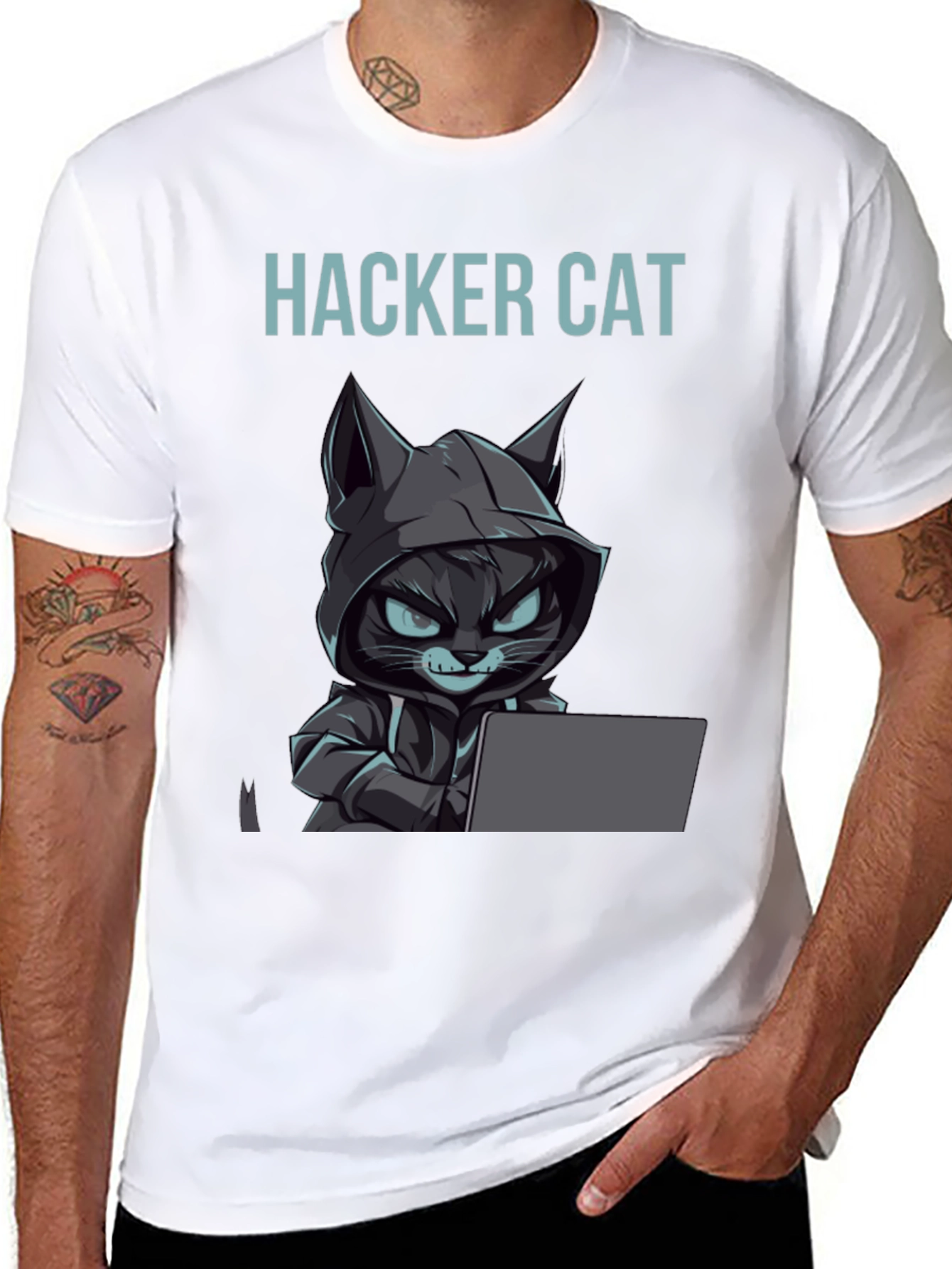 Hacker Cat Graphic Tee - Coding Kitten T-Shirt