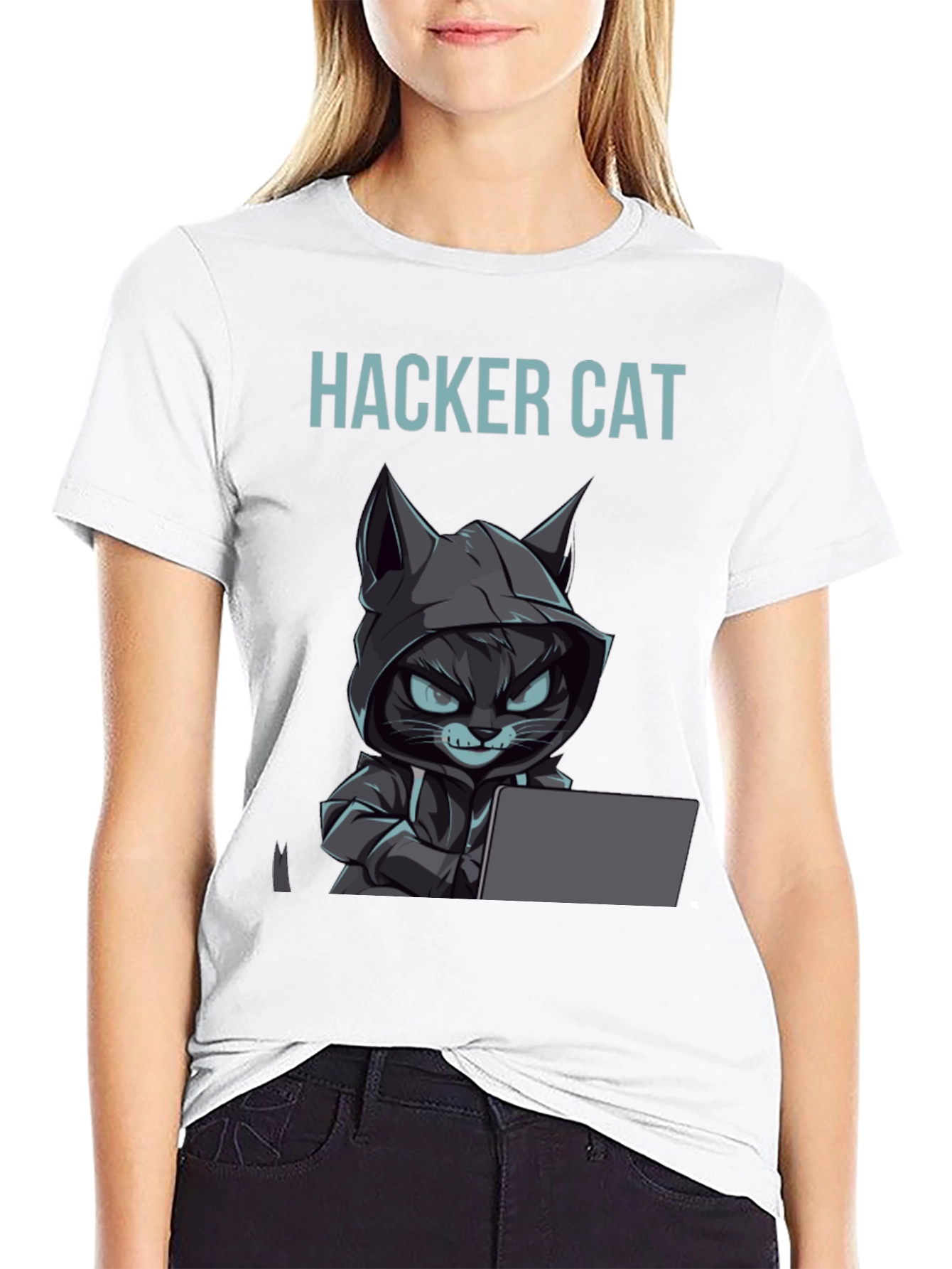 Hacker Cat Graphic Tee - Coding Kitten T-Shirt
