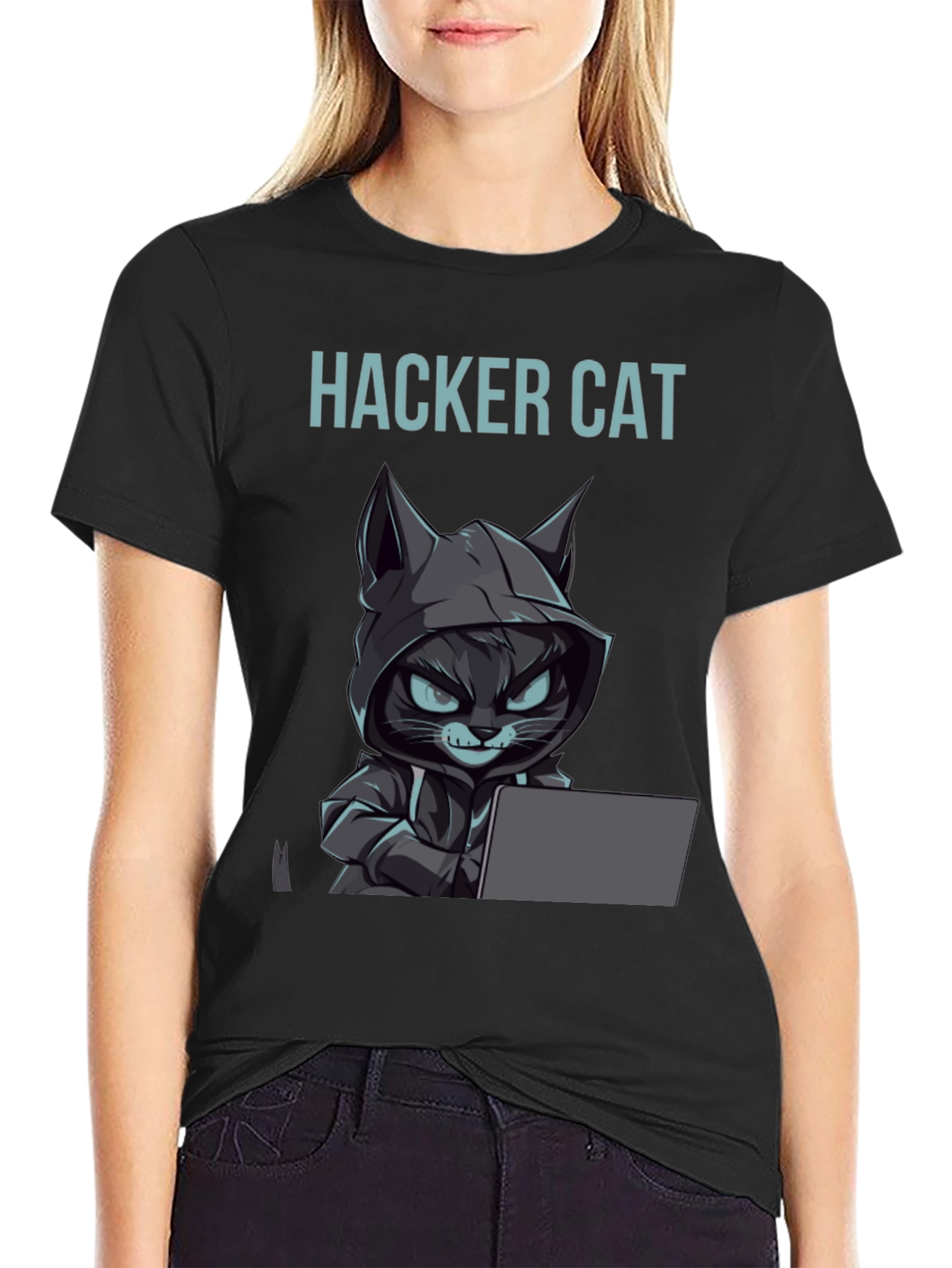 Hacker Cat Graphic Tee - Coding Kitten T-Shirt