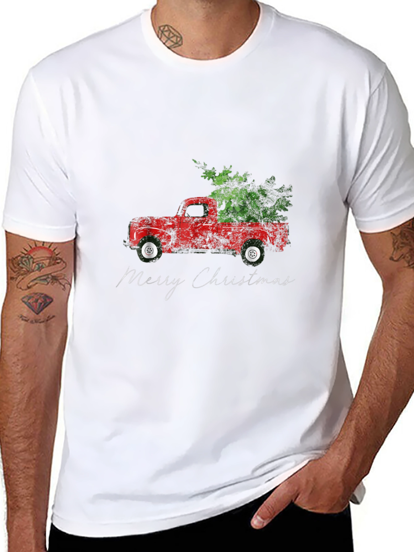 Merry Christmas Red Truck Tree T-Shirt