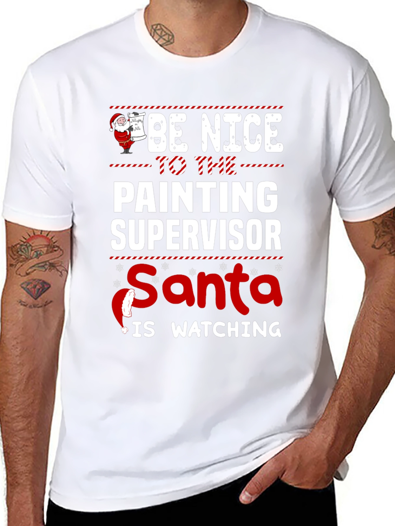 Funny Christmas Painting Supervisor Santa T-Shirt