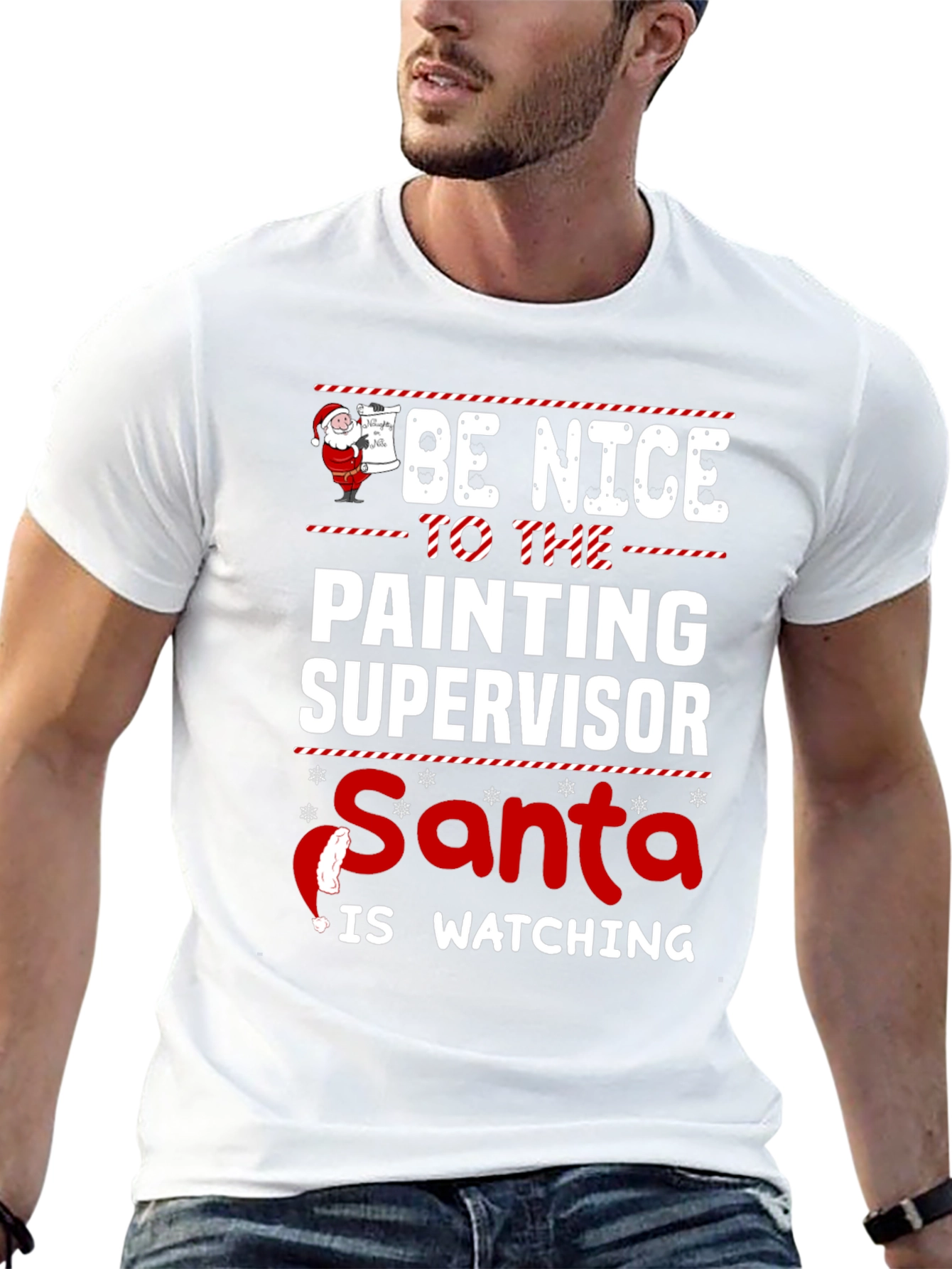 Funny Christmas Painting Supervisor Santa T-Shirt