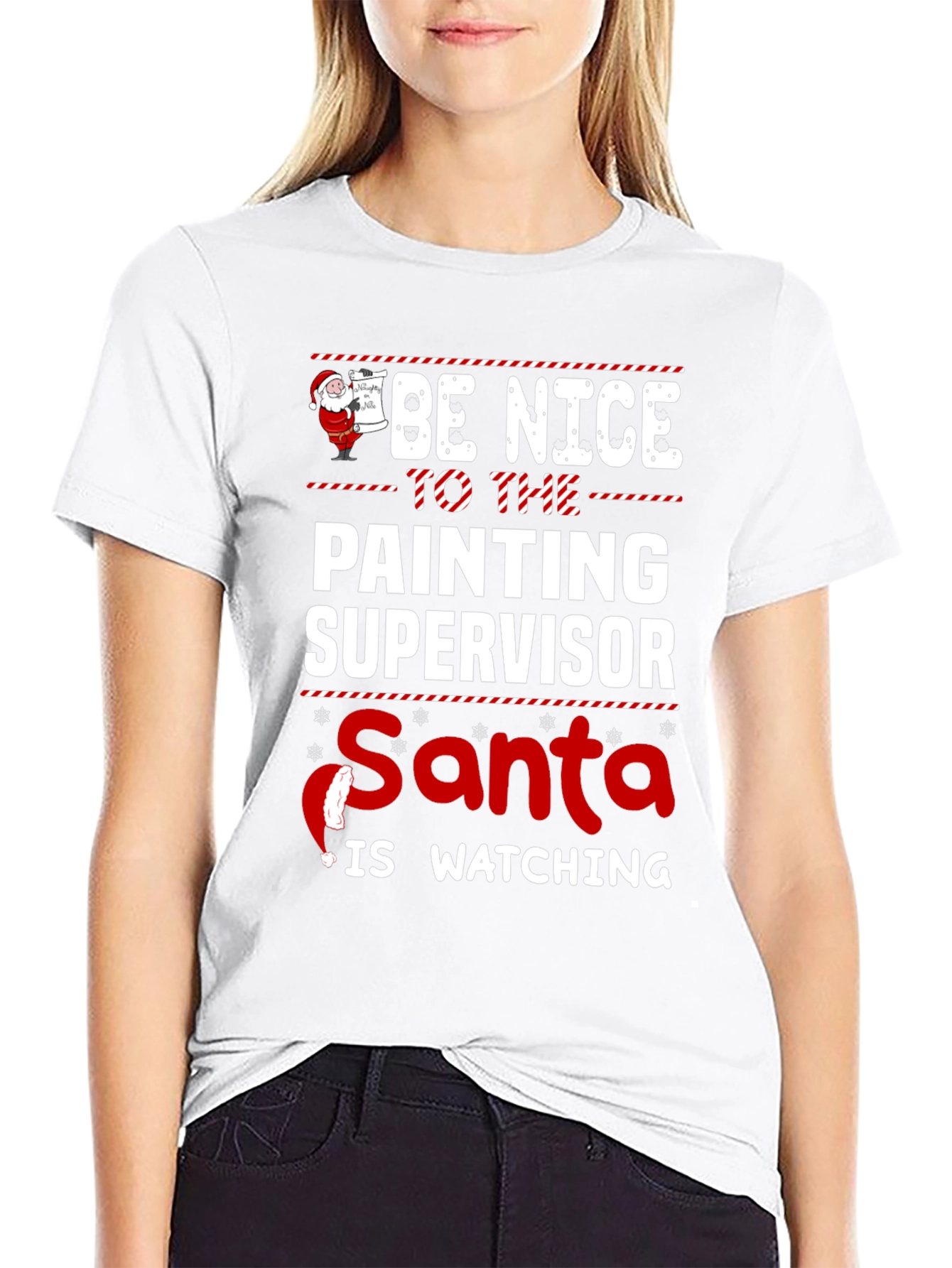 Funny Christmas Painting Supervisor Santa T-Shirt