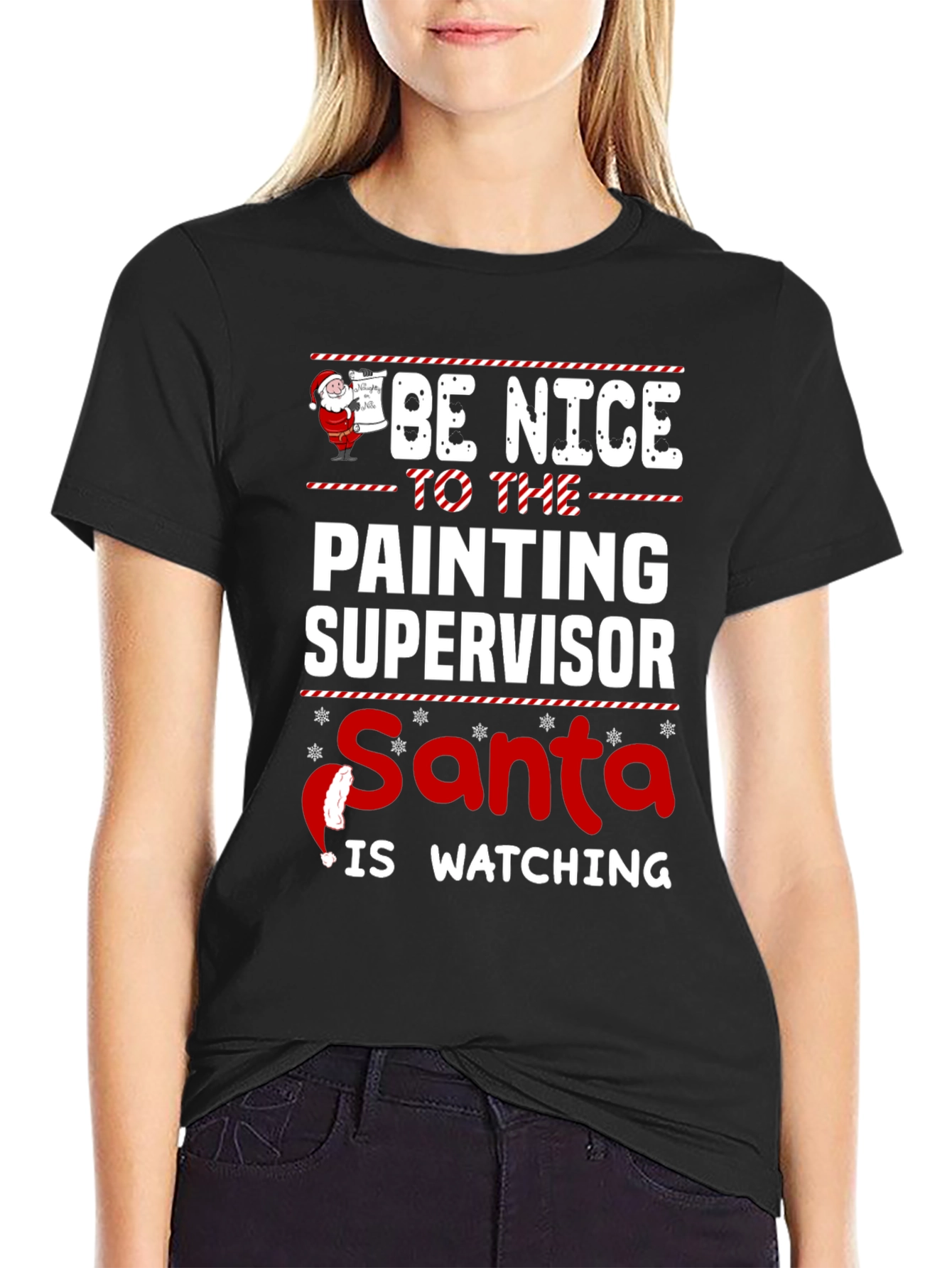 Funny Christmas Painting Supervisor Santa T-Shirt