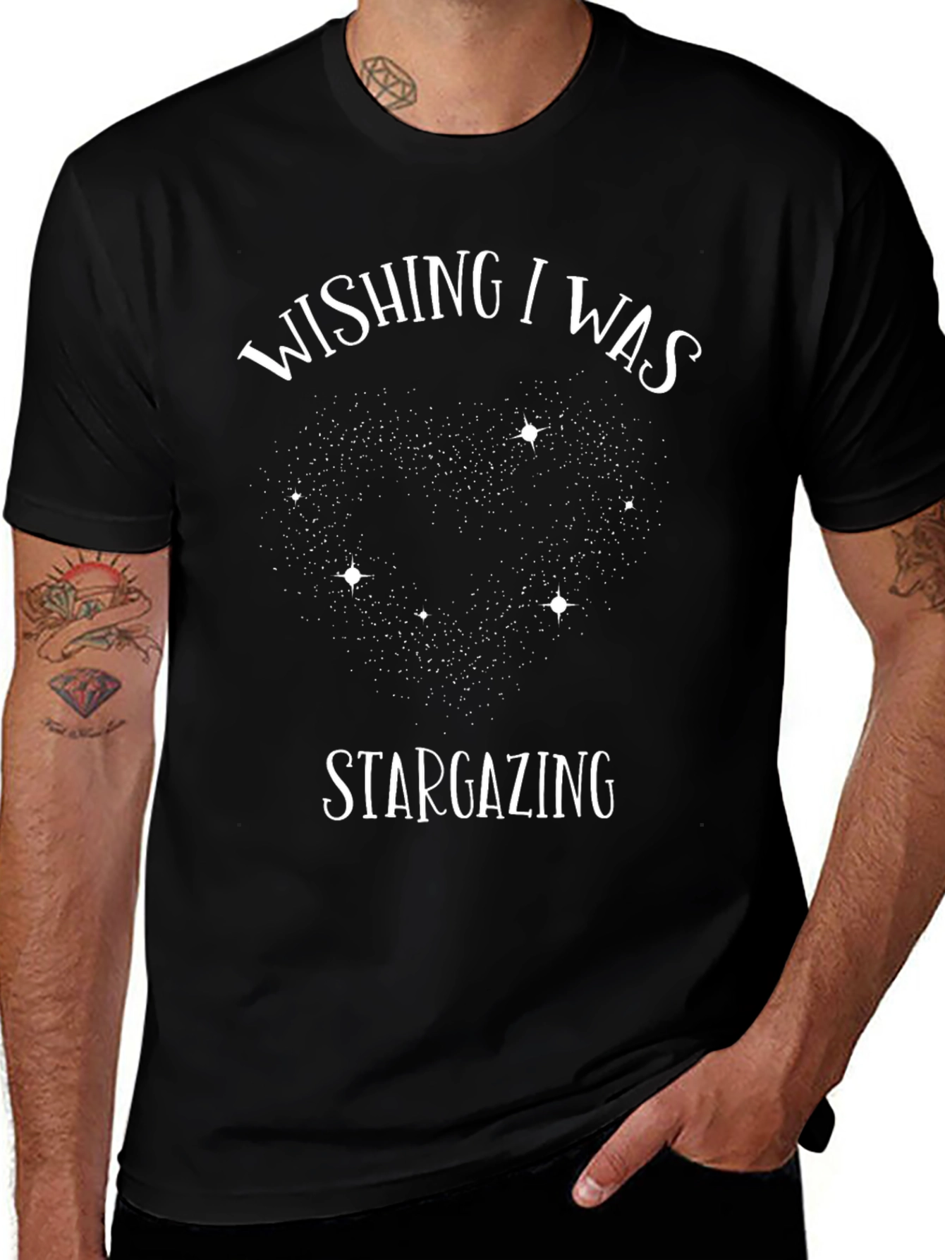 Wishing I Was Stargazing Black Graphic T-Shirt