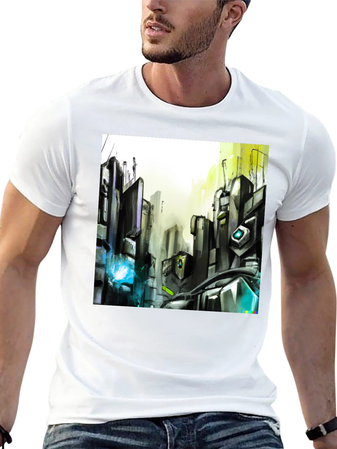 Urban Circuit Tee - Black Cotton Futuristic Design