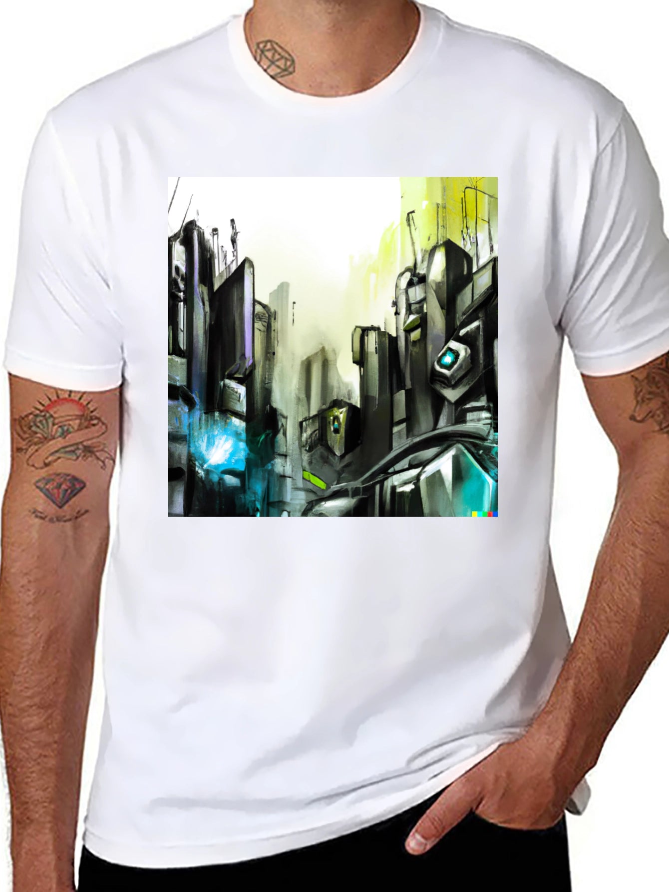 Urban Circuit Tee - Black Cotton Futuristic Design