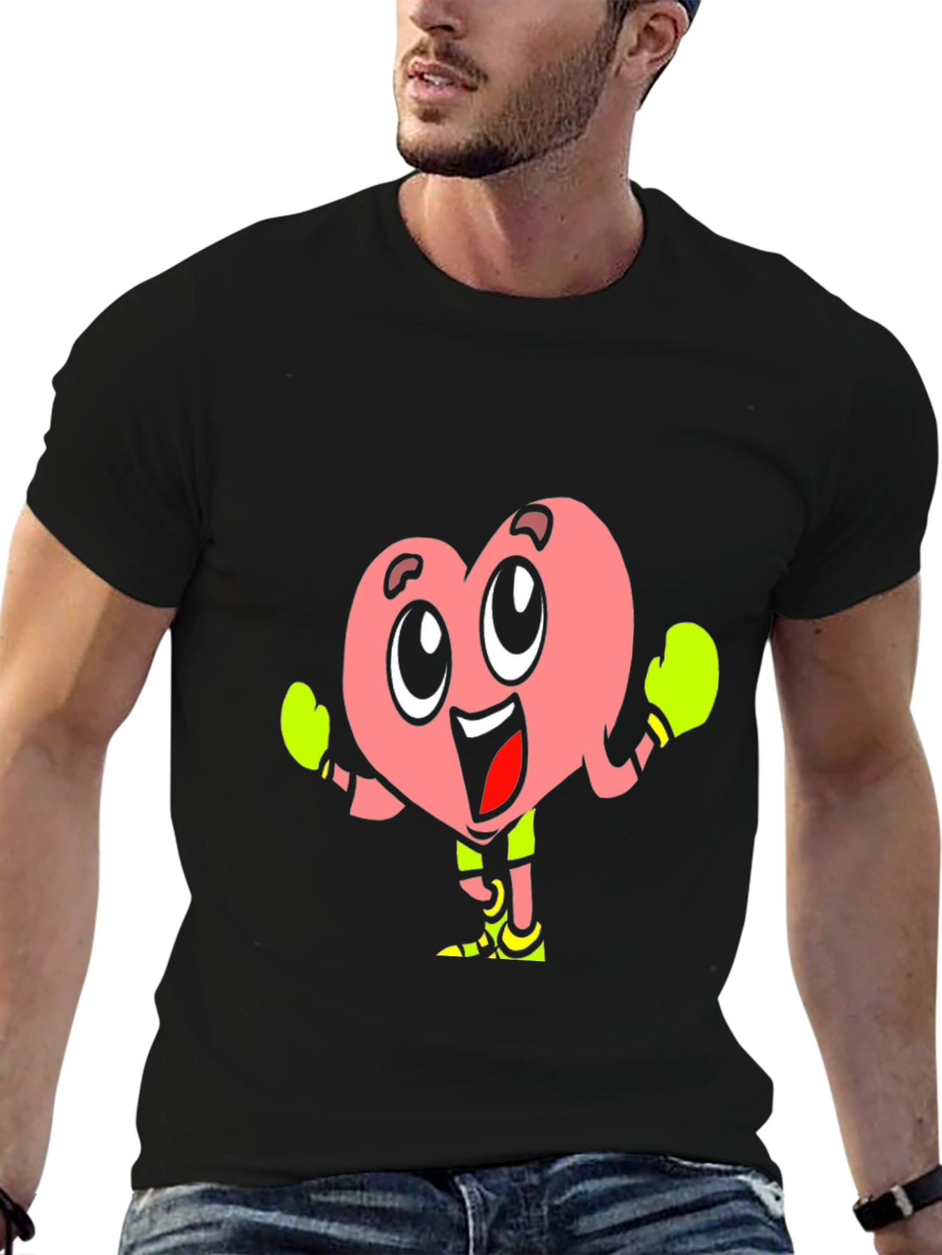 Cartoon Heart Boxer Black T-Shirt