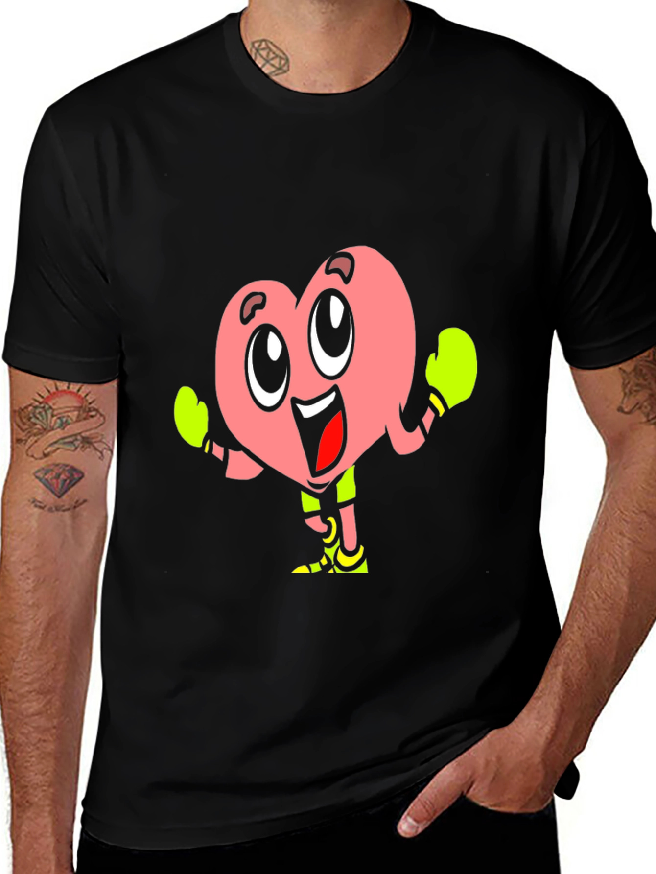 Cartoon Heart Boxer Black T-Shirt