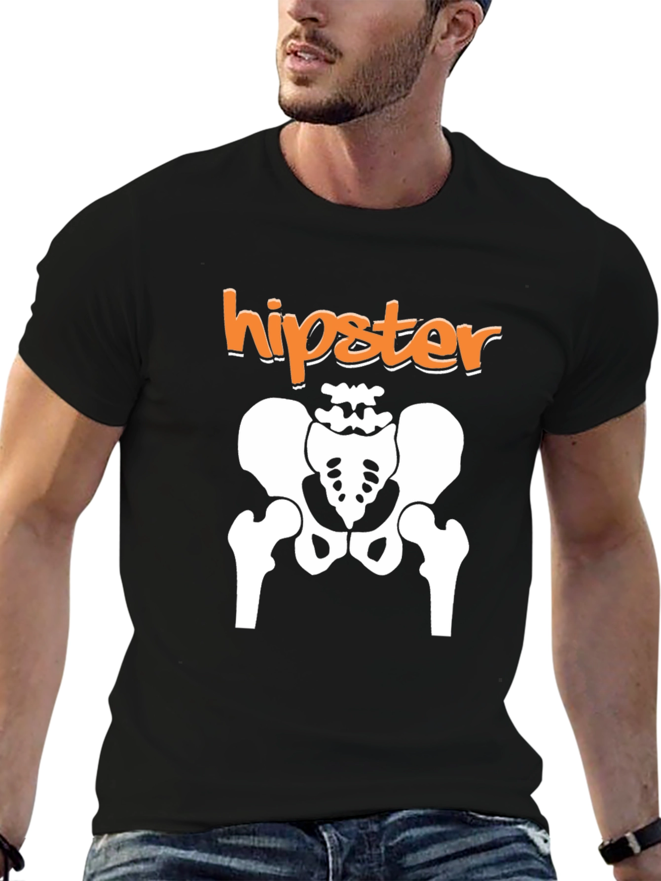 Hipster Skeleton Hip Bone Black T-Shirt