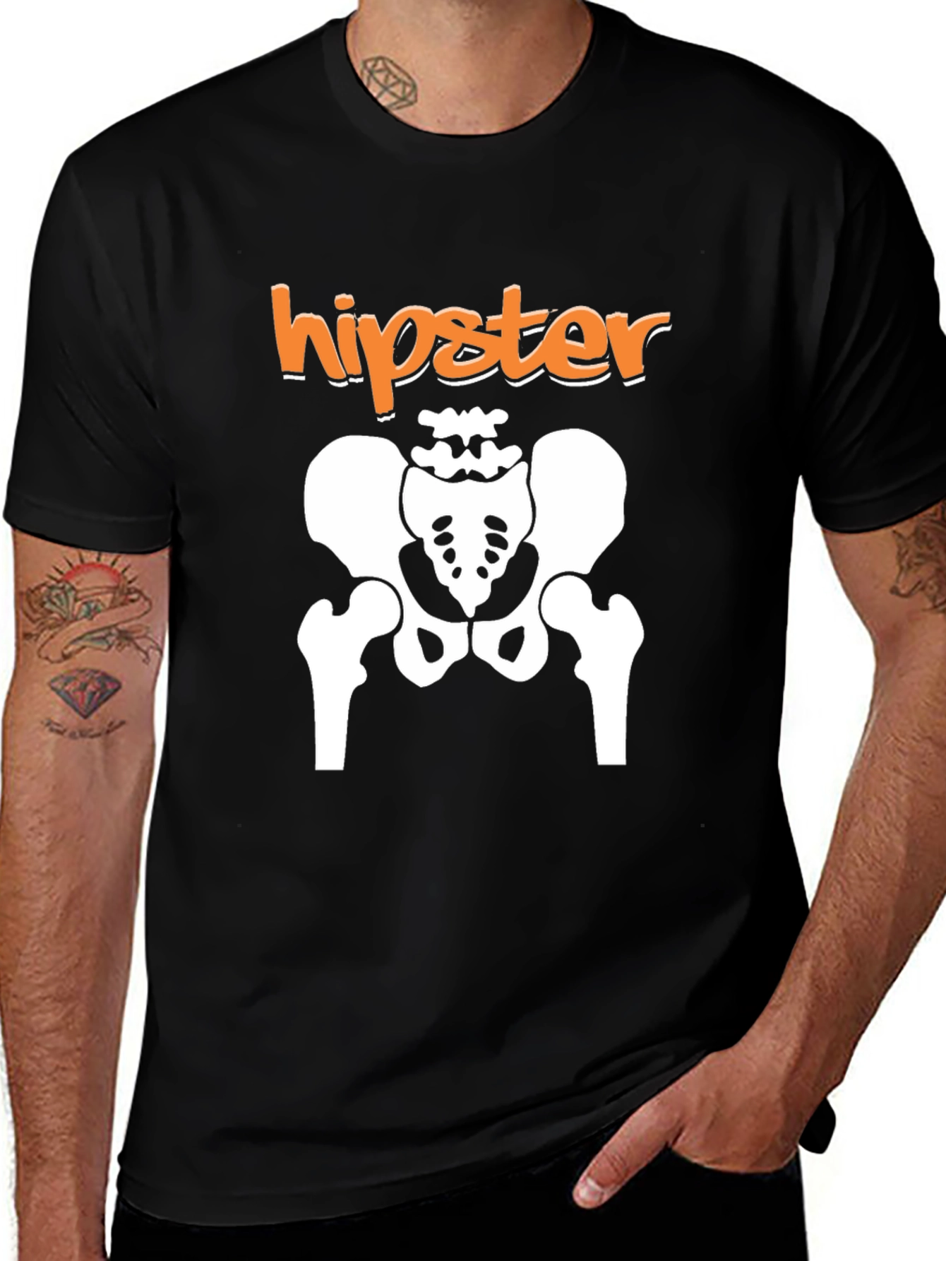 Hipster Skeleton Hip Bone Black T-Shirt