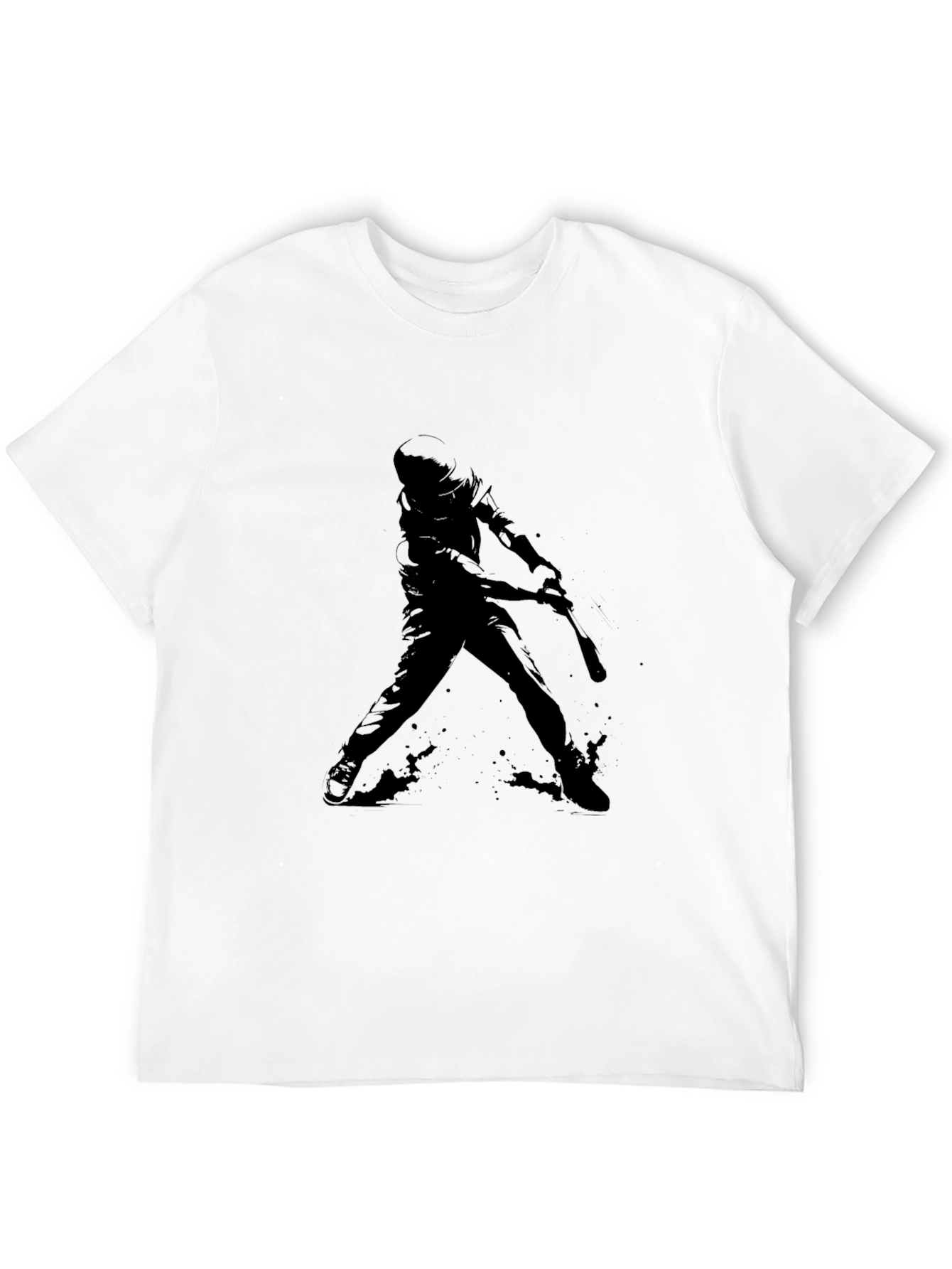 Baseball Player Silhouette Graphic Tee - Black Cotton Shirt