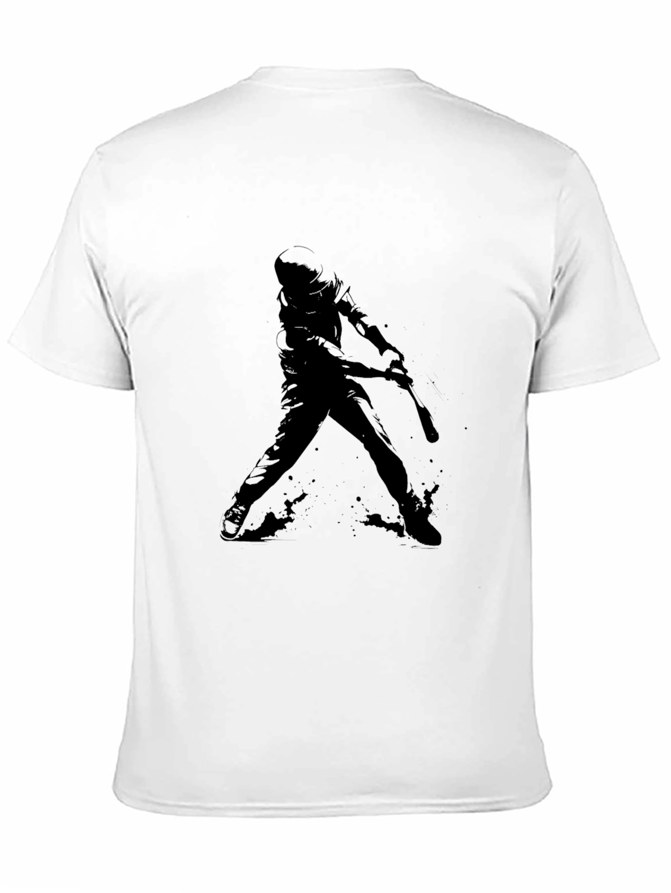 Baseball Player Silhouette Graphic Tee - Black Cotton Shirt