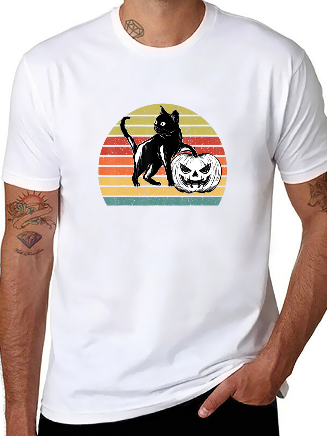 Halloween Cat Pumpkin Retro T-Shirt