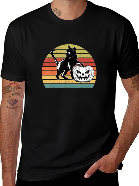 Halloween Cat Pumpkin Retro T-Shirt