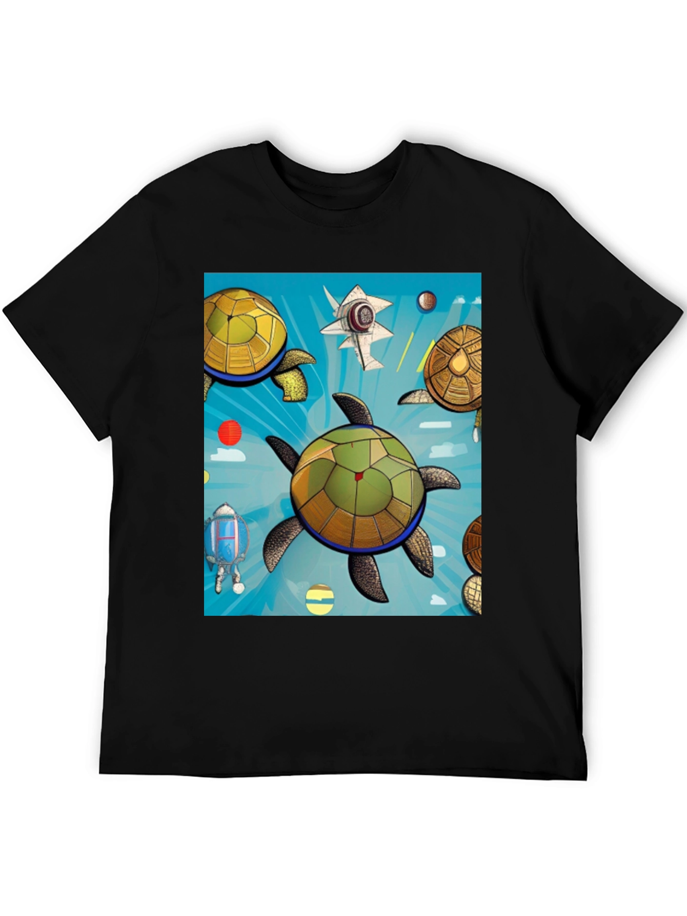 Space Turtle Graphic Tee - Premium Black Cotton