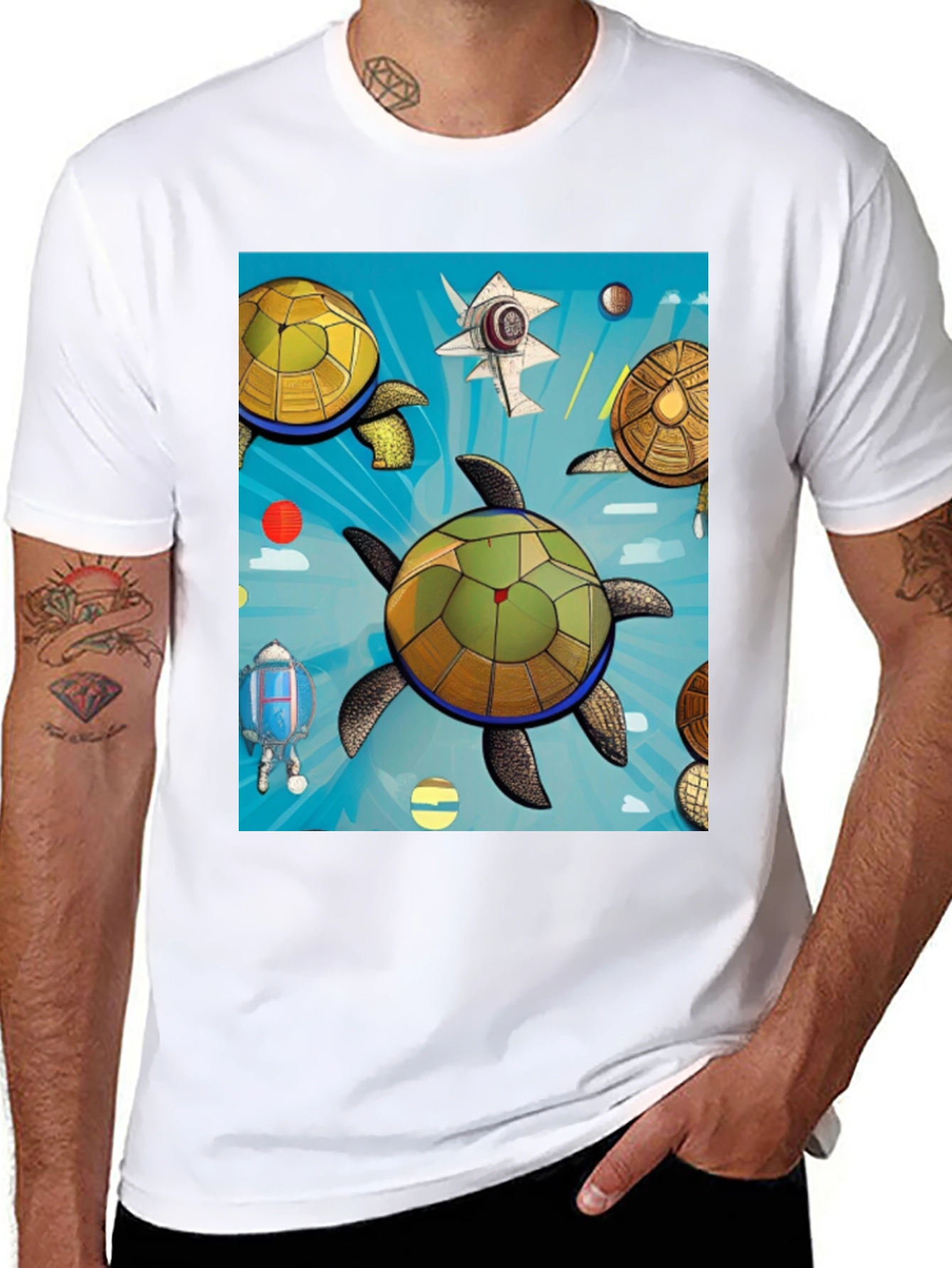Space Turtle Graphic Tee - Premium Black Cotton