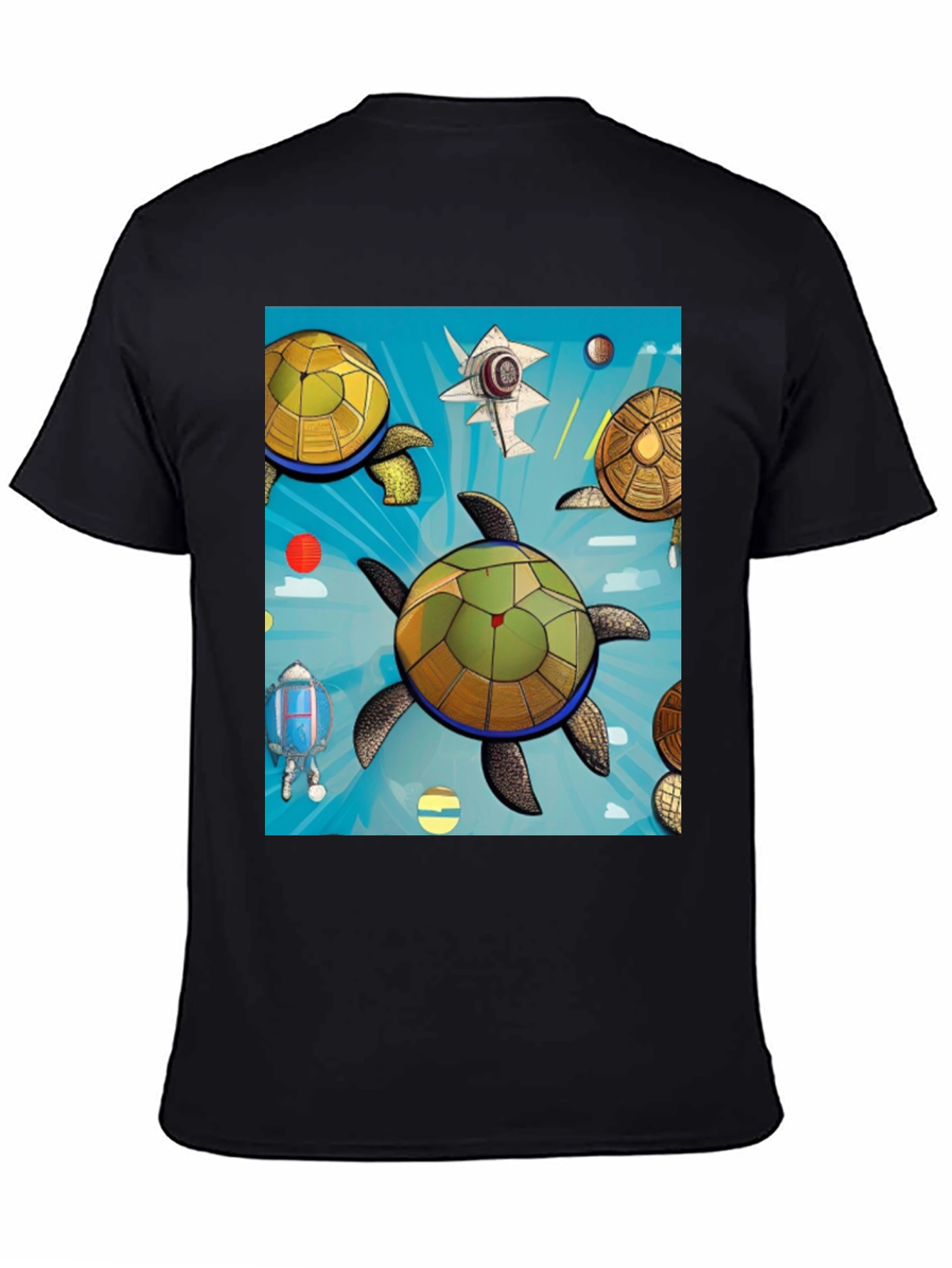 Space Turtle Graphic Tee - Premium Black Cotton