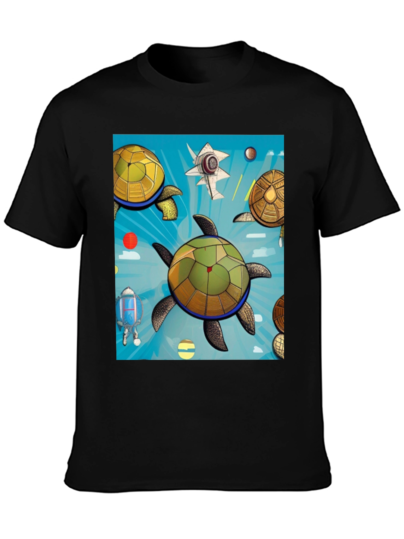Space Turtle Graphic Tee - Premium Black Cotton