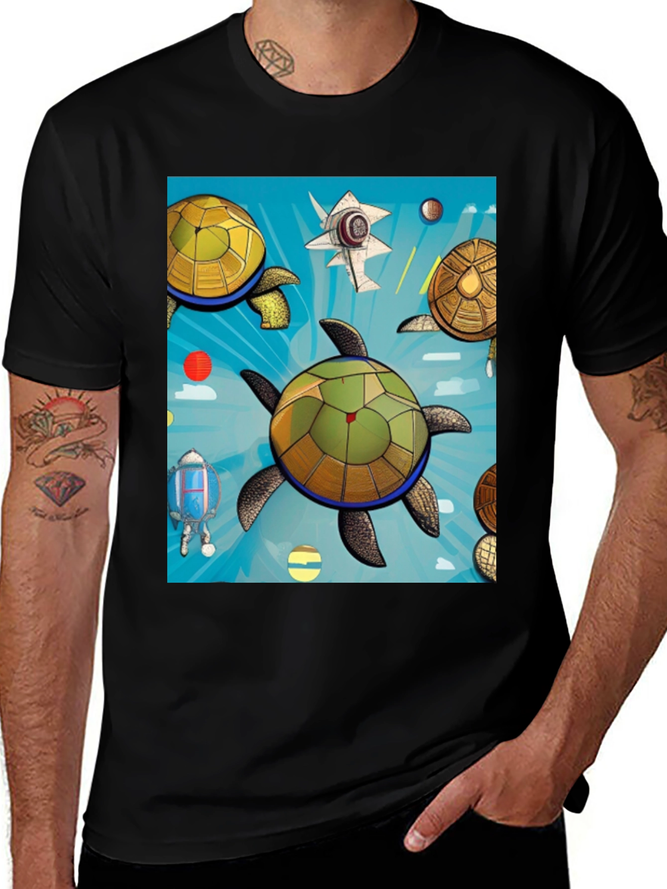 Space Turtle Graphic Tee - Premium Black Cotton