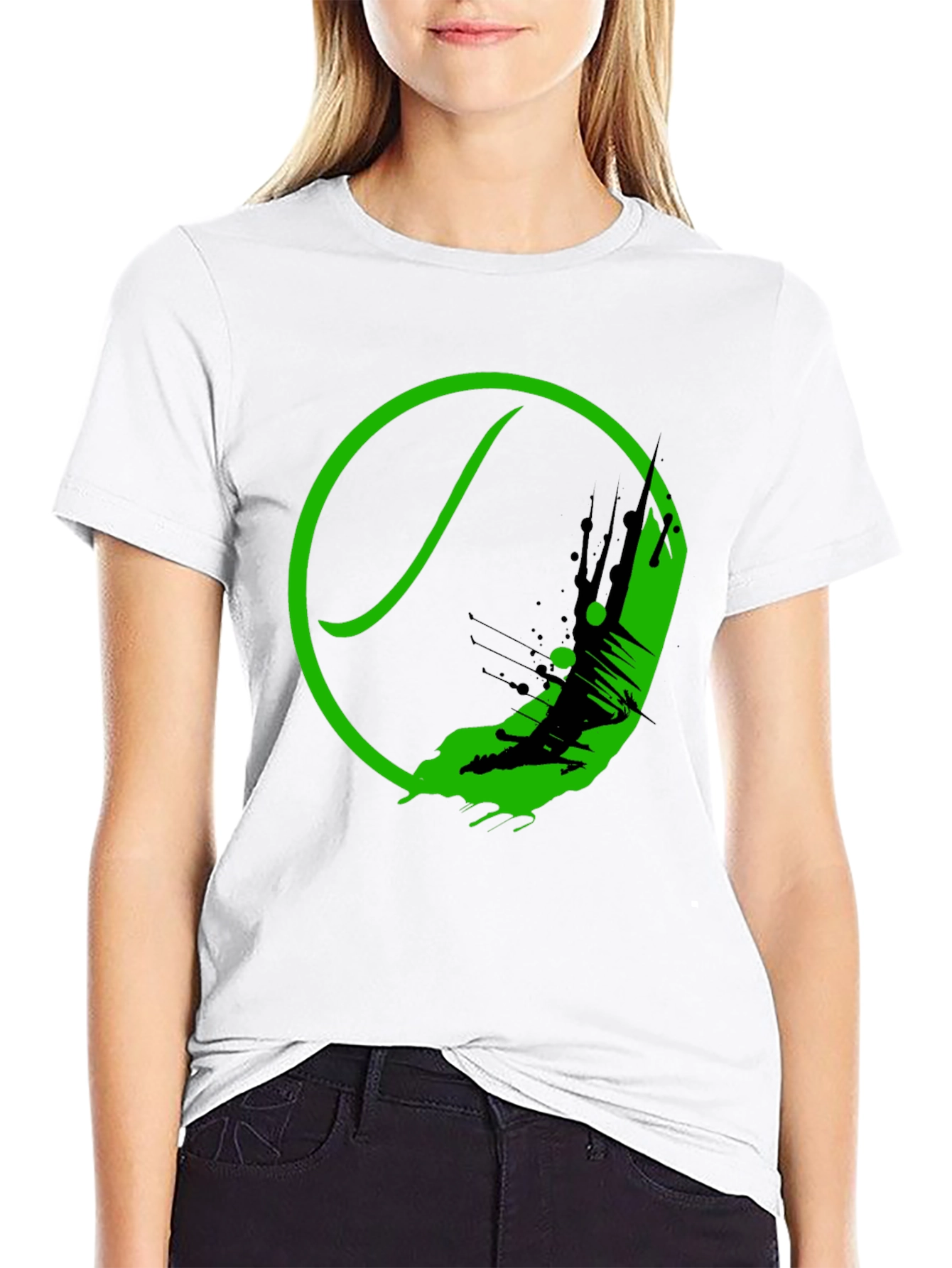 Green Tennis Ball Splash Graphic Black T-Shirt