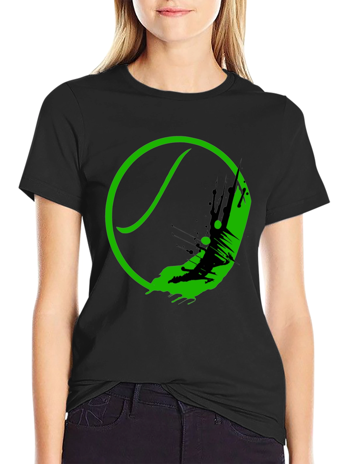 Green Tennis Ball Splash Graphic Black T-Shirt
