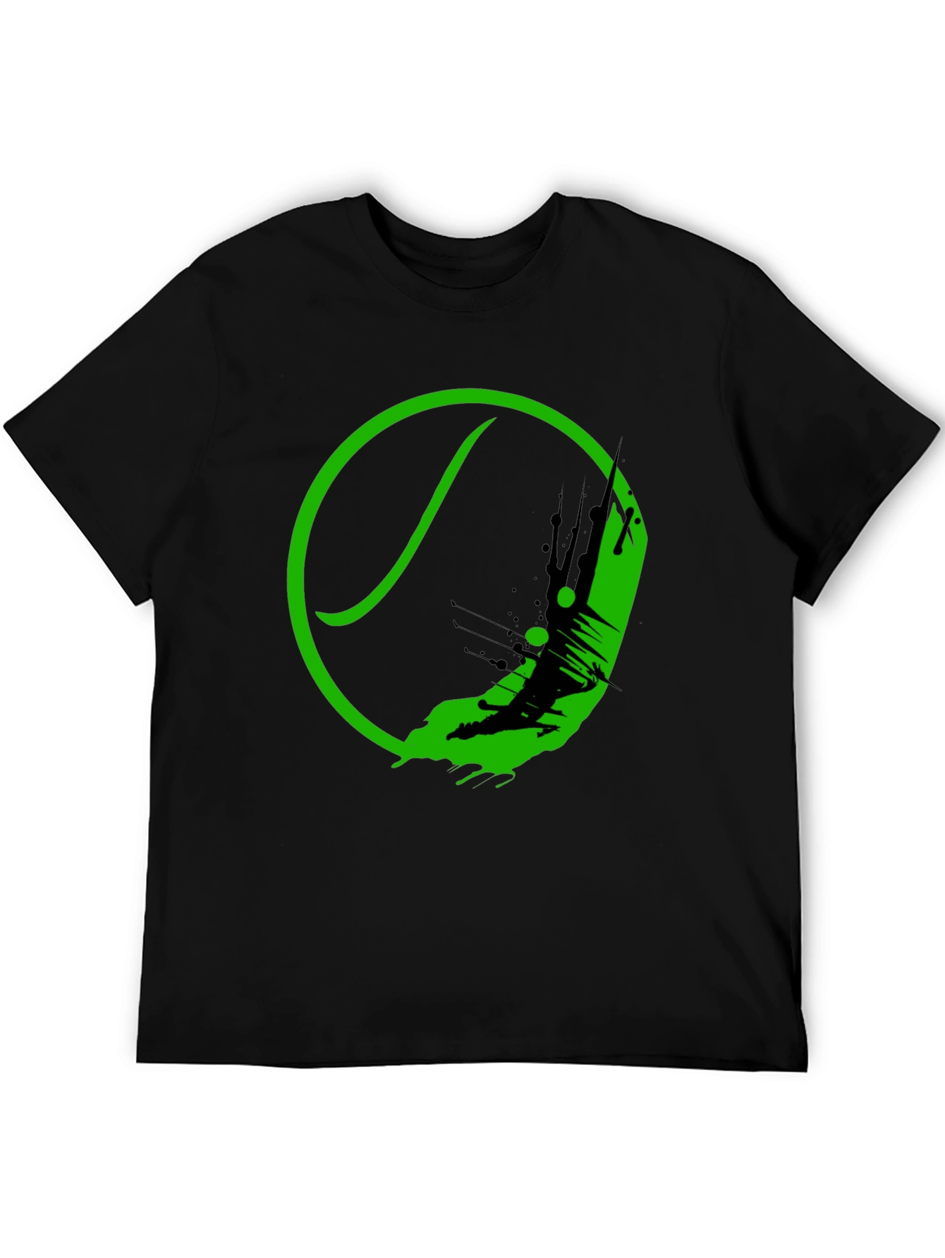 Green Tennis Ball Splash Graphic Black T-Shirt