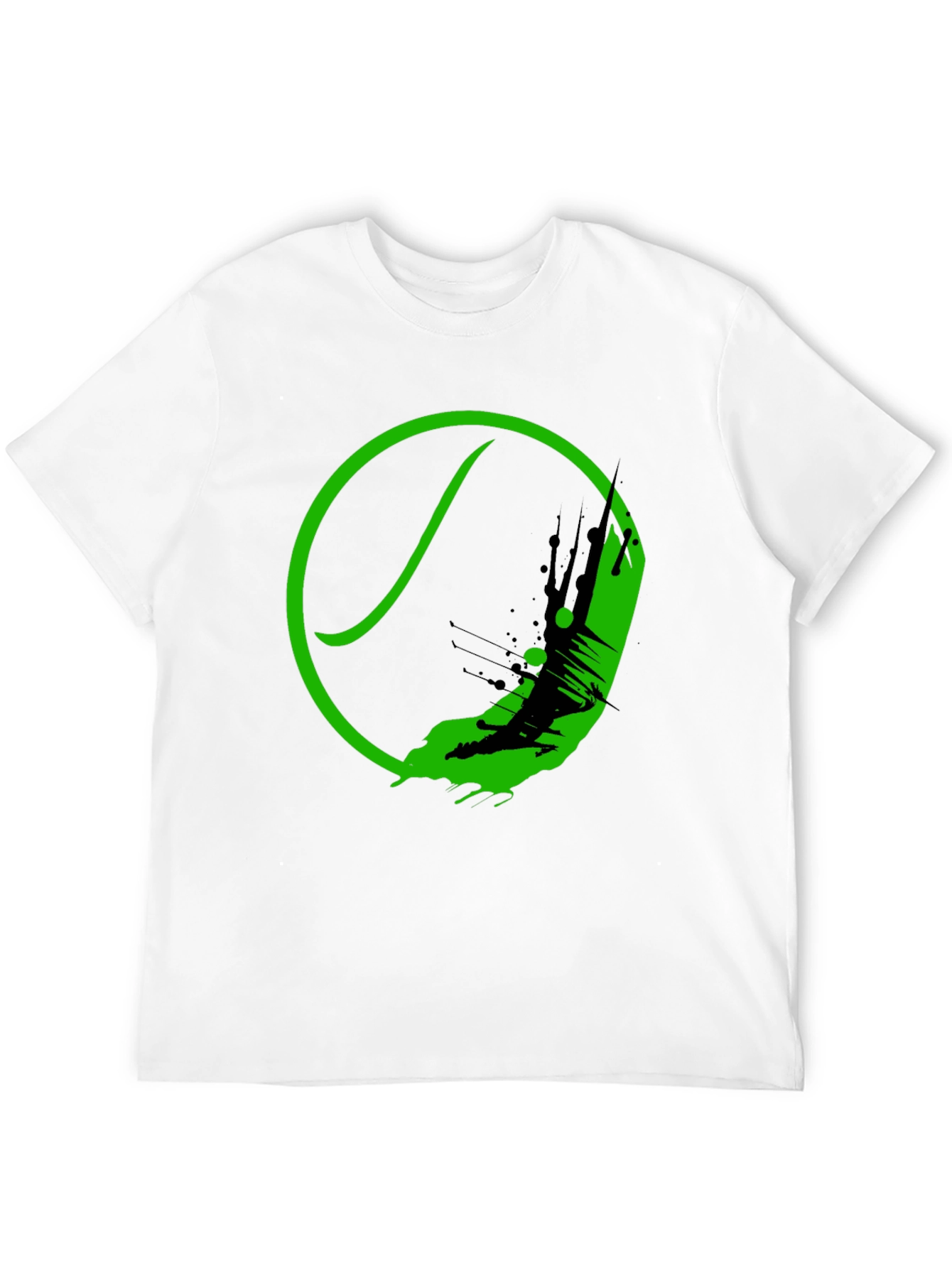 Green Tennis Ball Splash Graphic Black T-Shirt