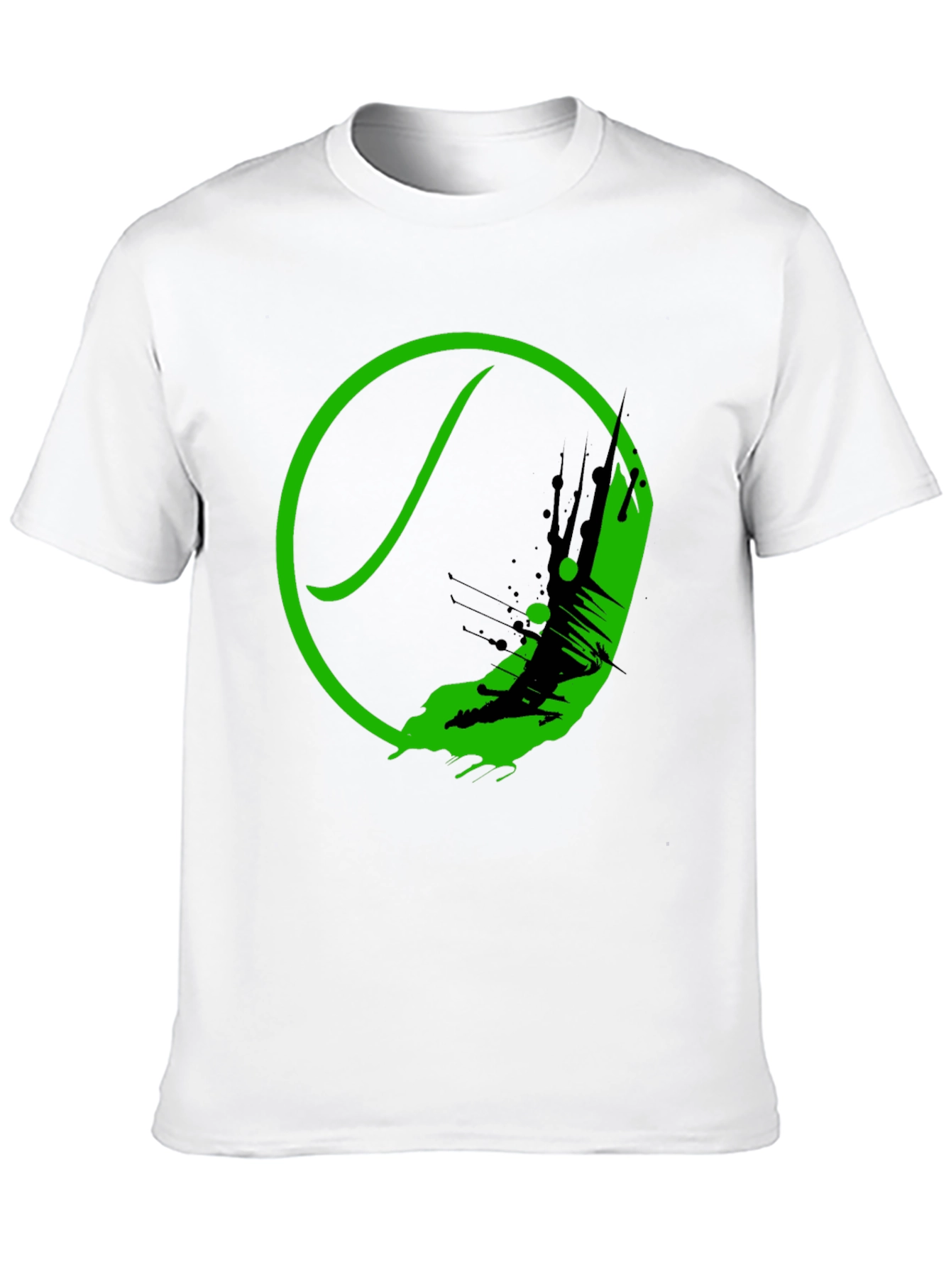 Green Tennis Ball Splash Graphic Black T-Shirt