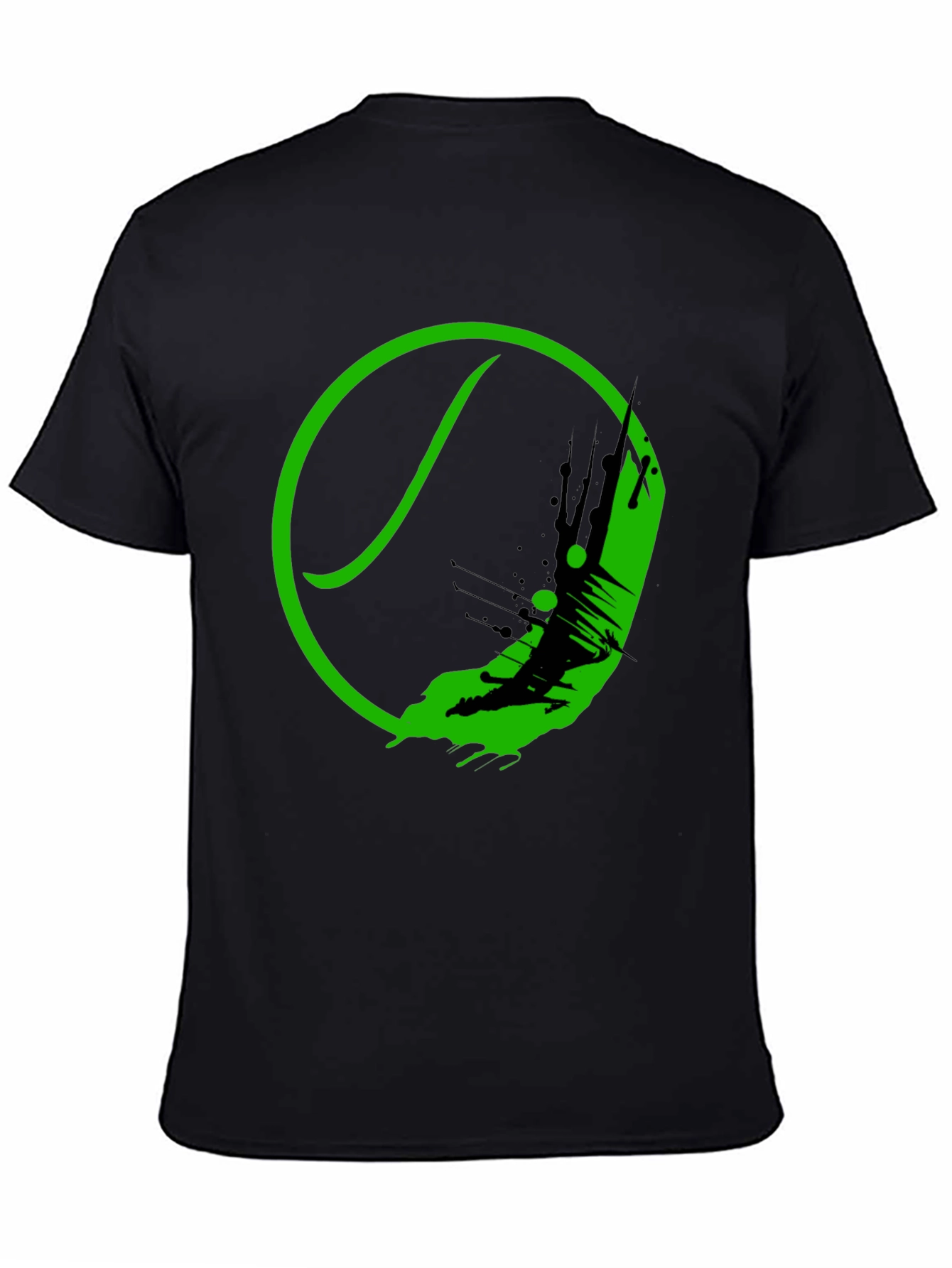 Green Tennis Ball Splash Graphic Black T-Shirt