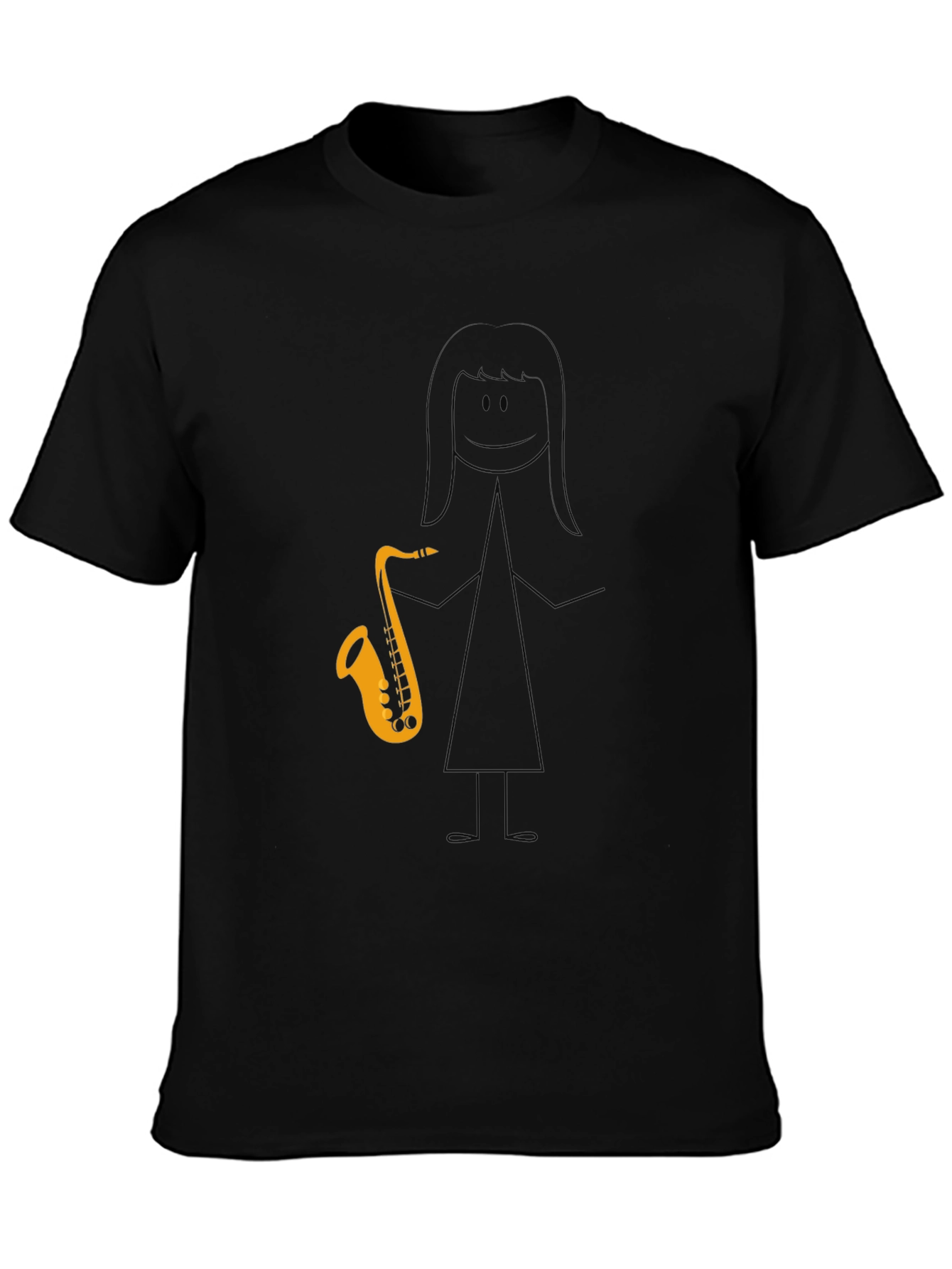 Saxophone Stick Figure Graphic Tee - Black Cotton Blend