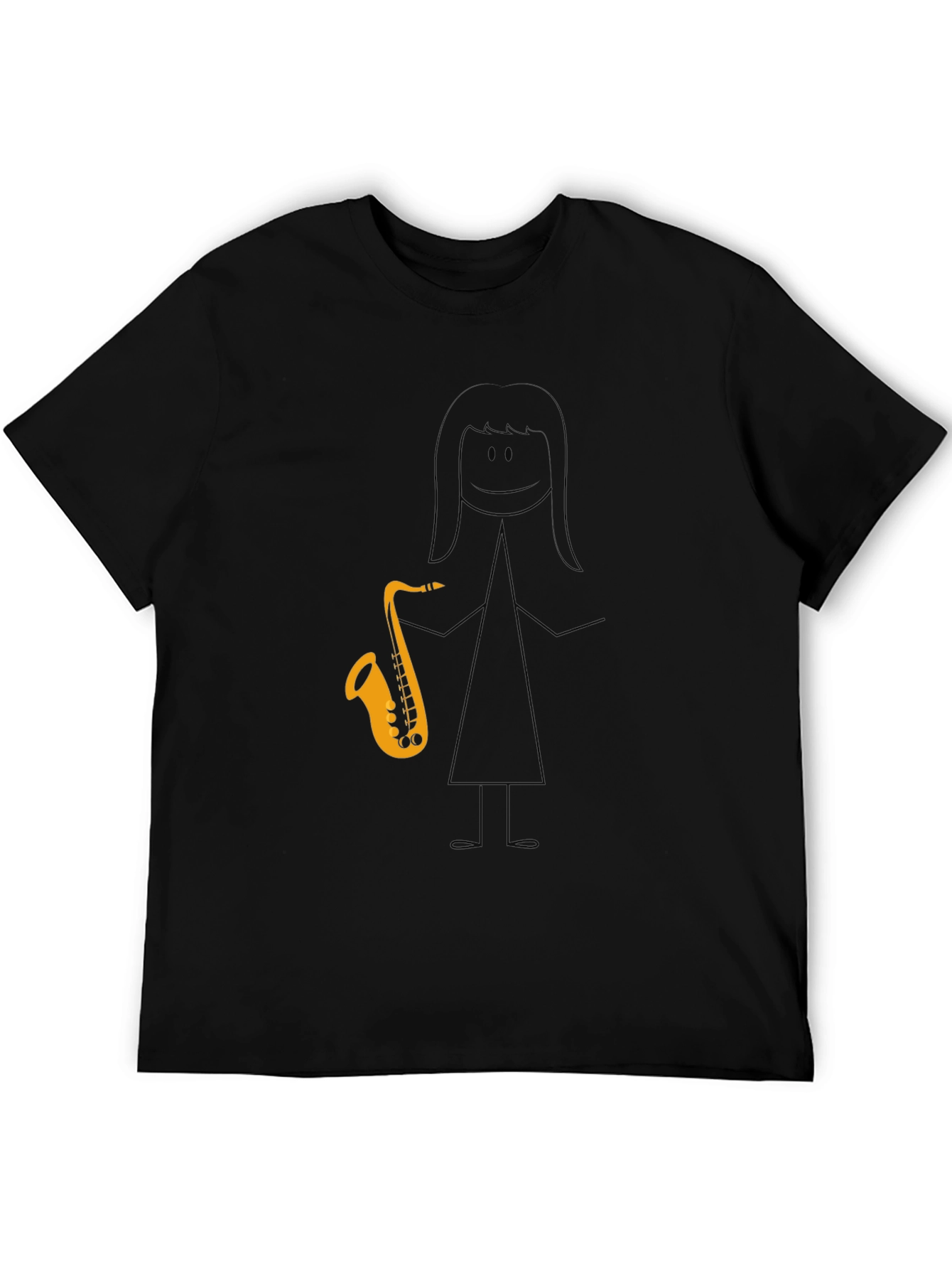 Saxophone Stick Figure Graphic Tee - Black Cotton Blend