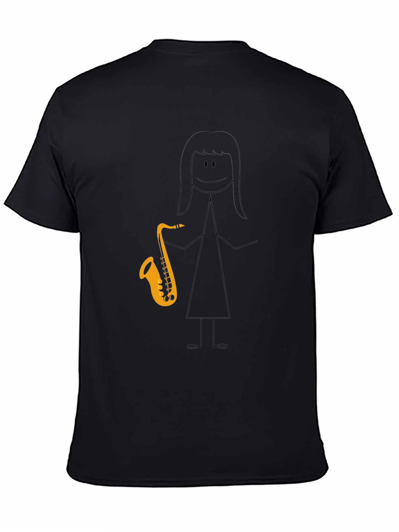 Saxophone Stick Figure Graphic Tee - Black Cotton Blend