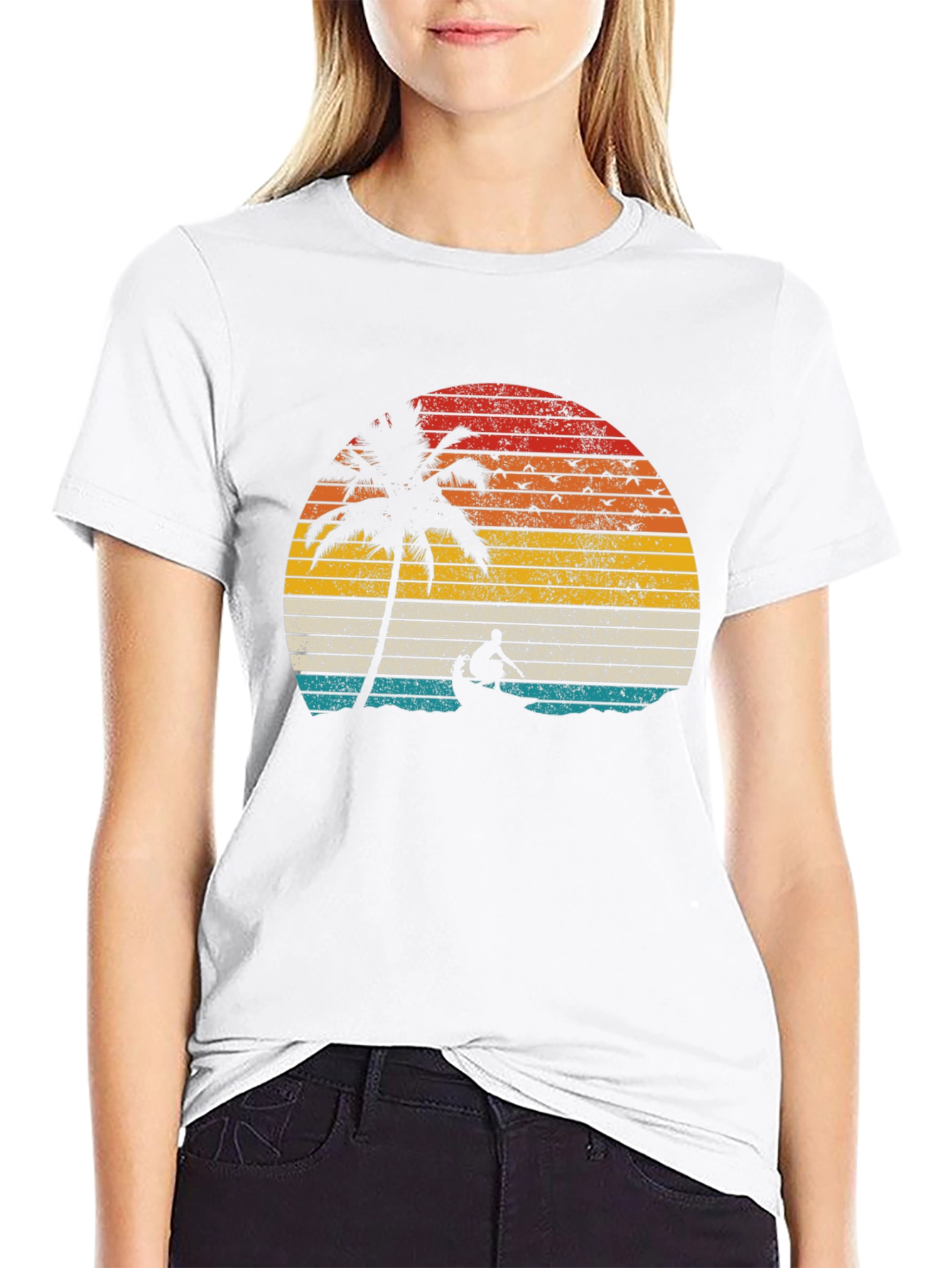 Retro Sunset Palm Tree Canoe T-Shirt