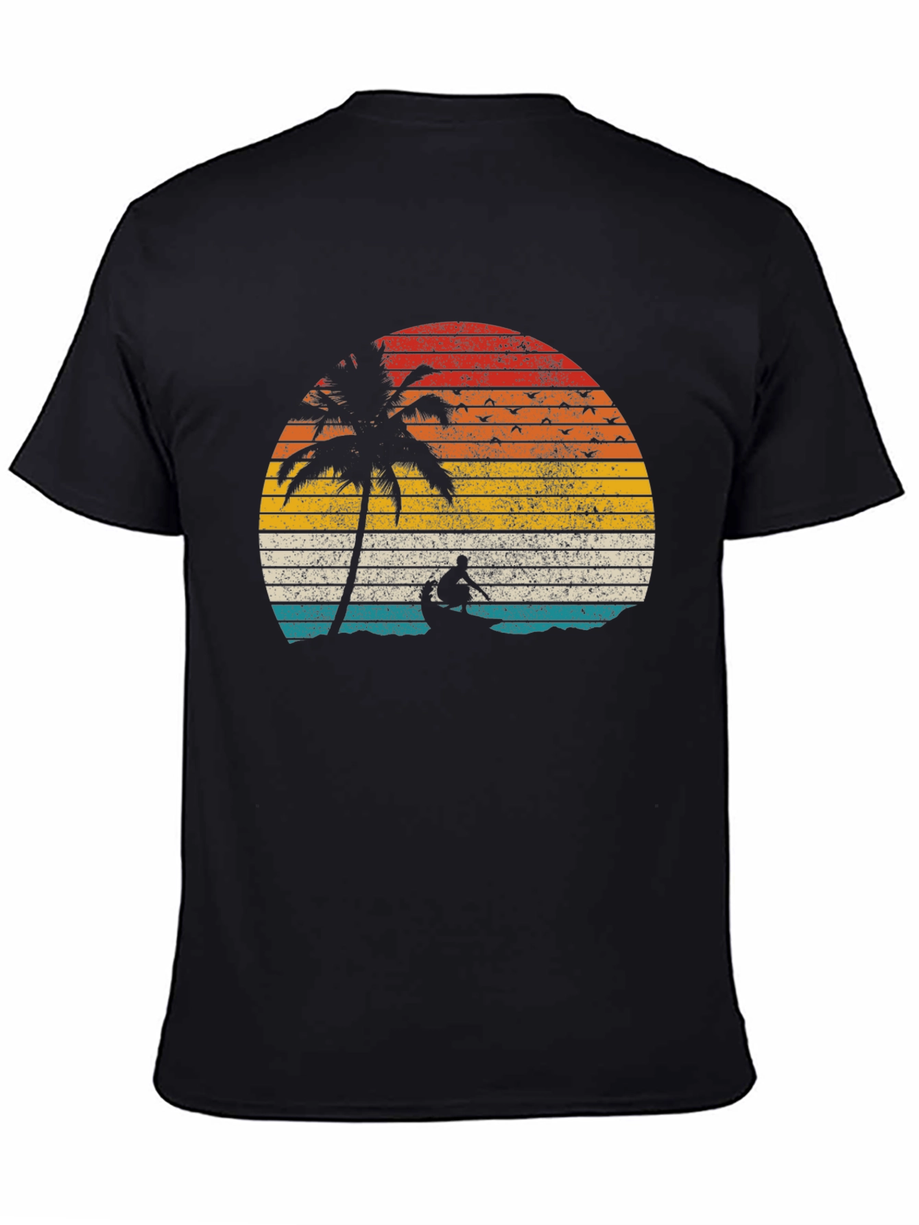 Retro Sunset Palm Tree Canoe T-Shirt