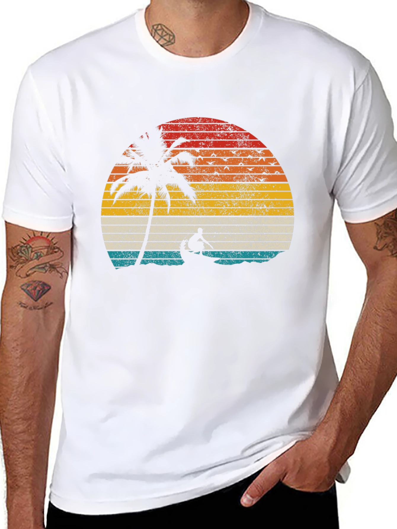 Retro Sunset Palm Tree Canoe T-Shirt