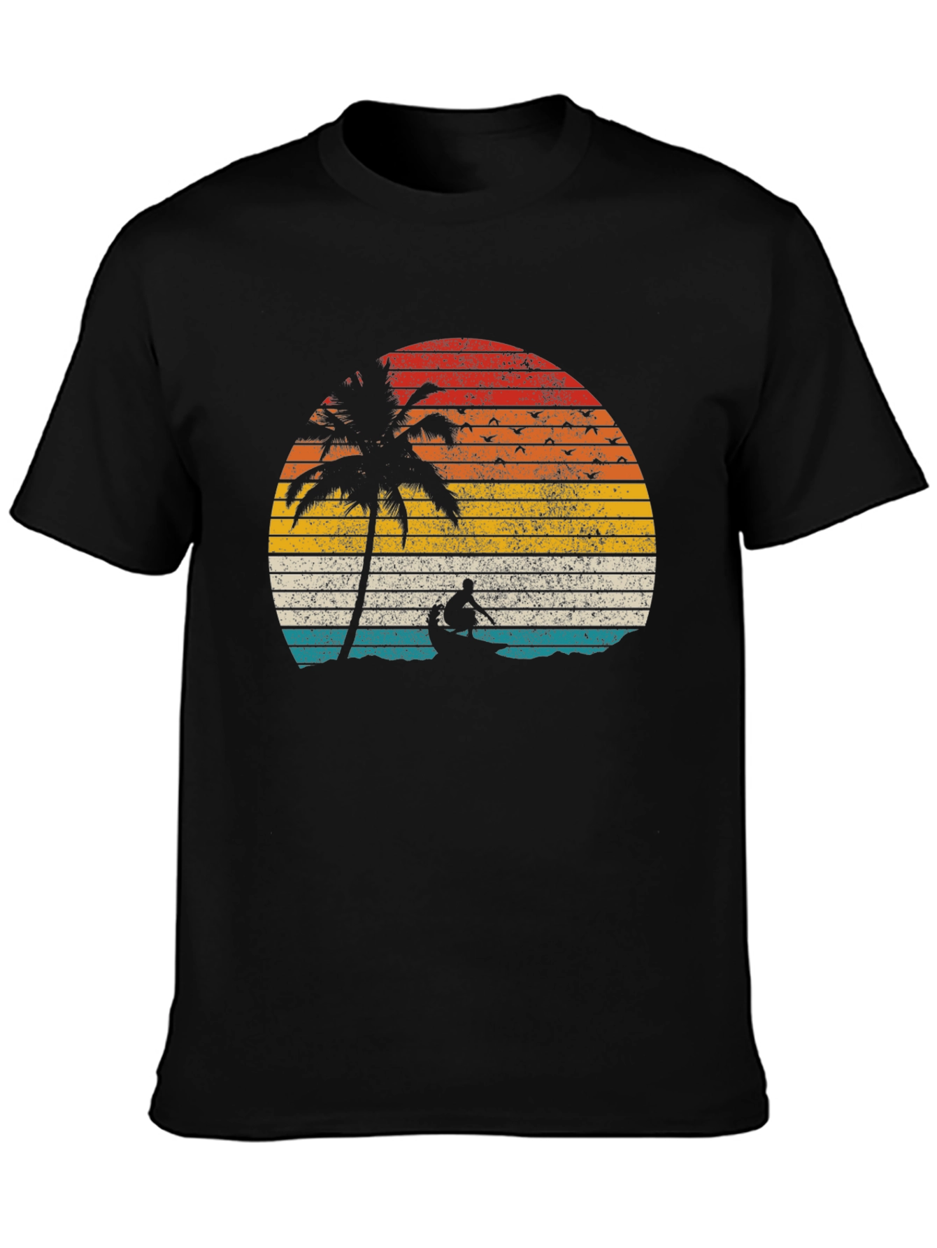 Retro Sunset Palm Tree Canoe T-Shirt