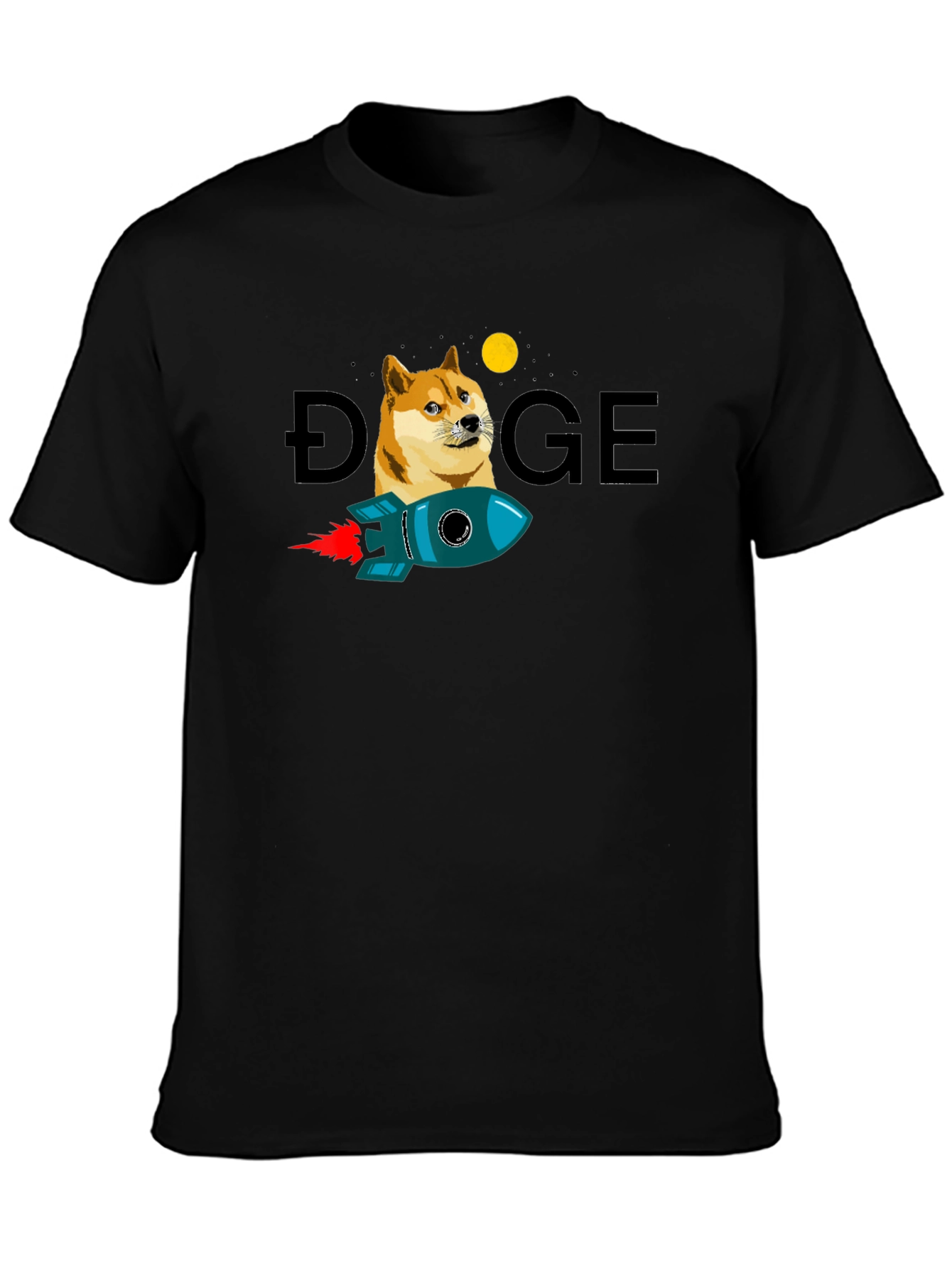 Doge to the Moon Black T-Shirt - Crypto Rocket